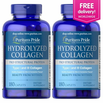 Puritans Pride Hydrolyzed Collagen 4000 mg 180 Caplets 2 Pack Memorial Day Puritan's Pride