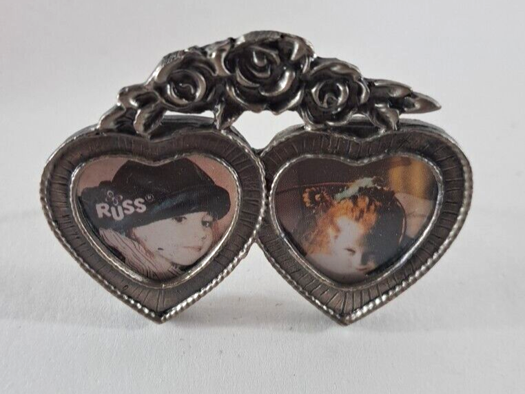 Vintage NEW Russ Miniature Picture Frame Pewter Hearts Victorian Rustic 2.5x2 RUSS - фотография #2