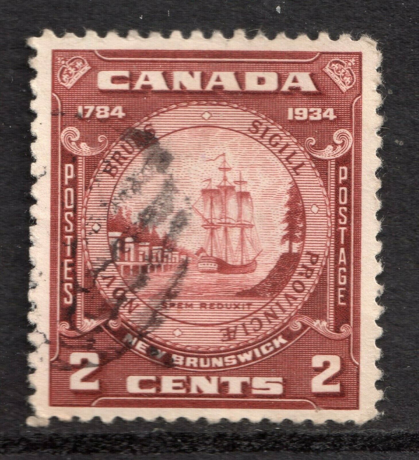 CANADA = 1934 New Brunswick 150th Anniv. 2c Brown. SG334. 11 stamps to clear. Без бренда