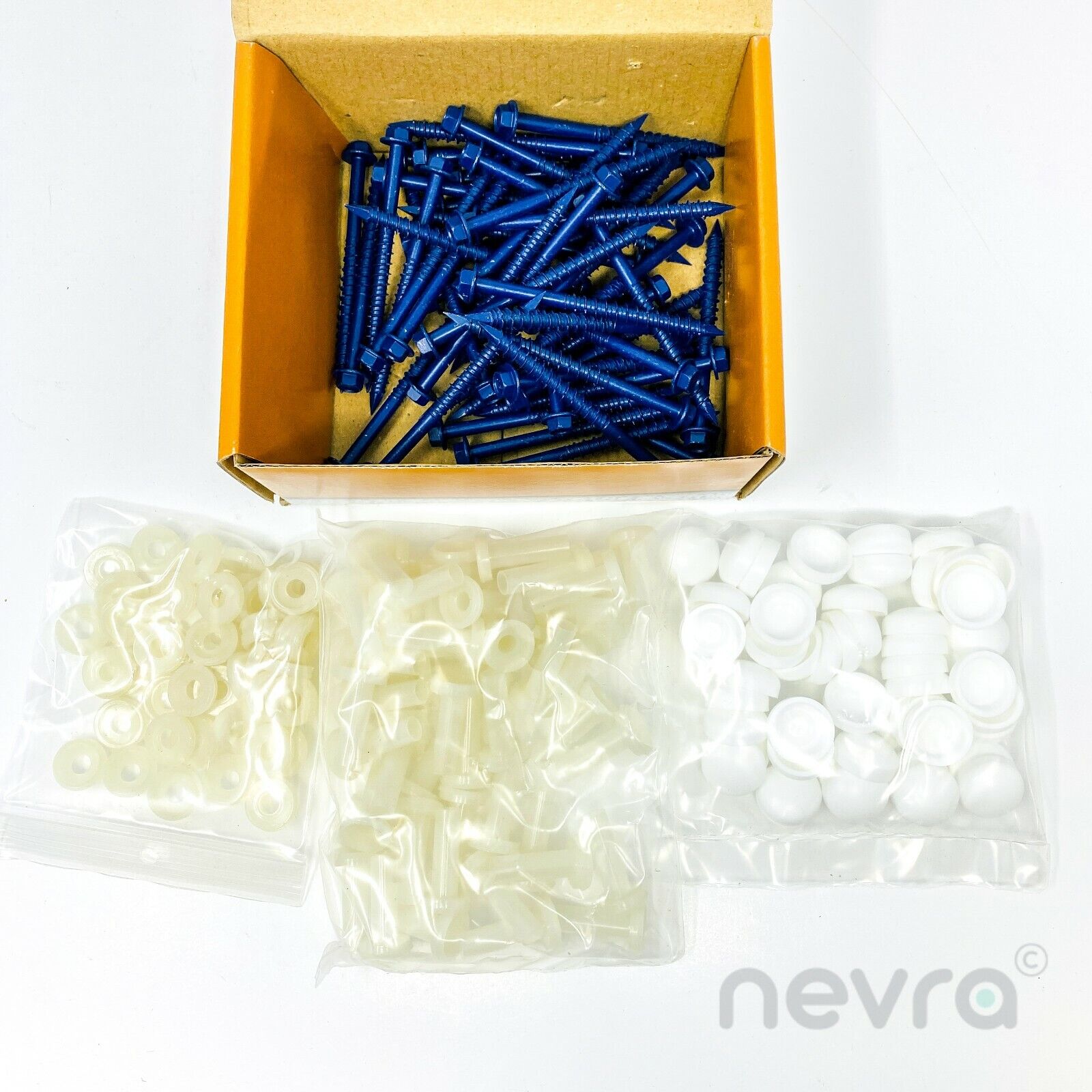 200 pcs Set Pro-Tect WHITE Blue-Tap Concrete Screws, Sleeves, Washers and Caps PRO-TECT Does Not Apply - фотография #5