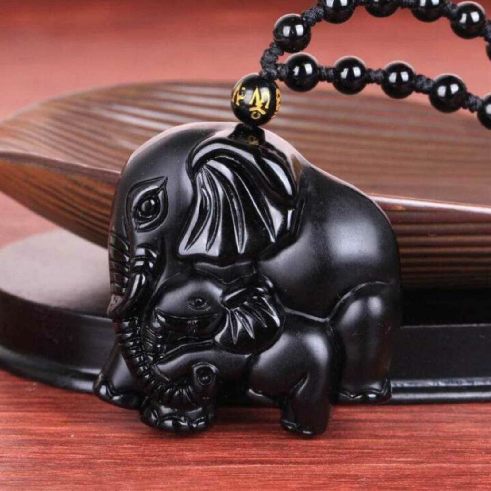 Natural Obsidian Double elephant gemstone pendant necklace Healing Colorful Unbranded 6 - фотография #3