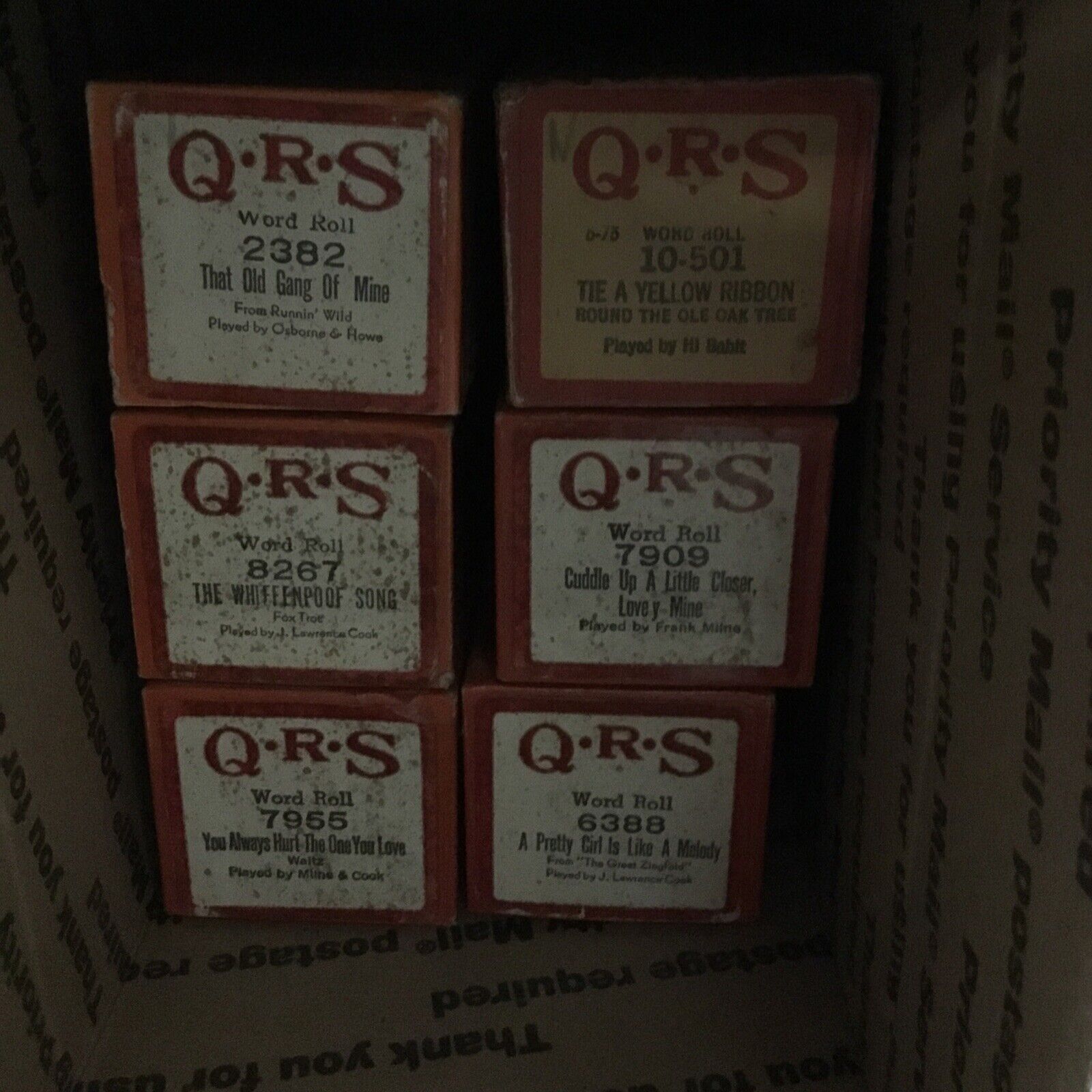 QRS Assorted Lot of 6 Player Piano Roll (#12) QRS 88 Note PIANO ROLL 88 NOTE PLAYER PIANO ROLL