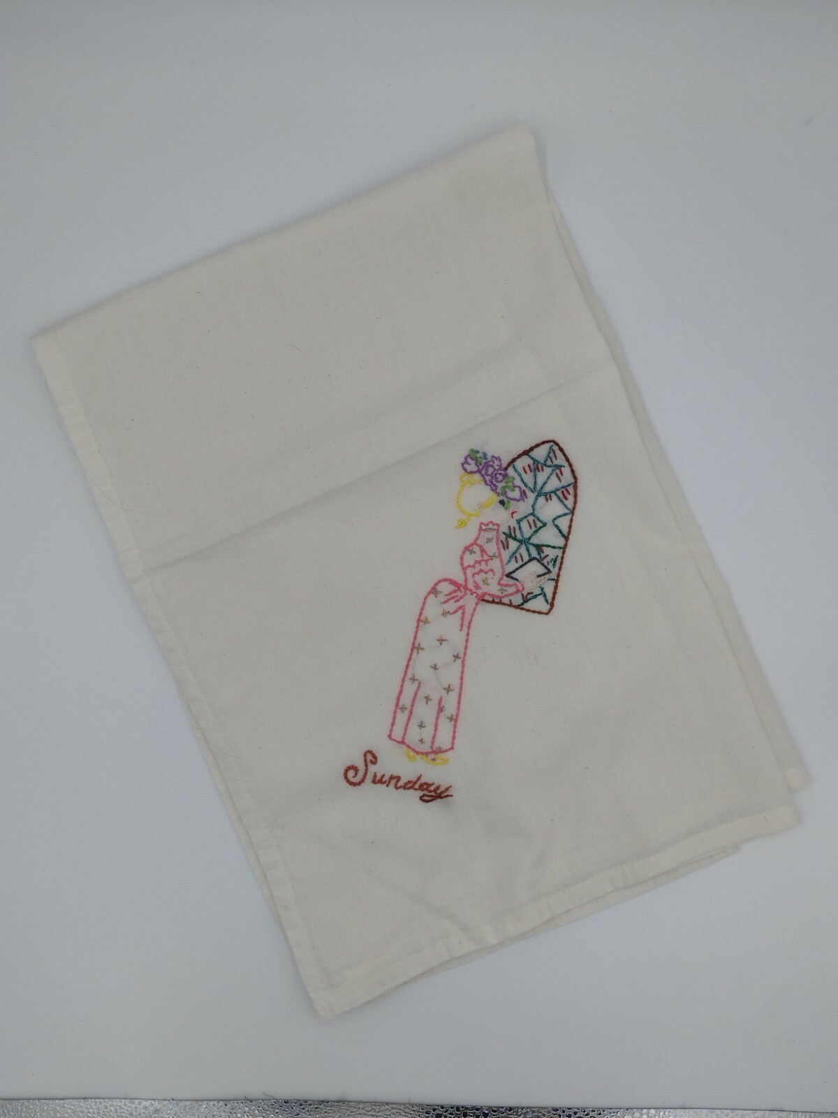 7 Vintage Embroidered Days Of The Week Dish Tea Towels Cloths Handmade - фотография #2