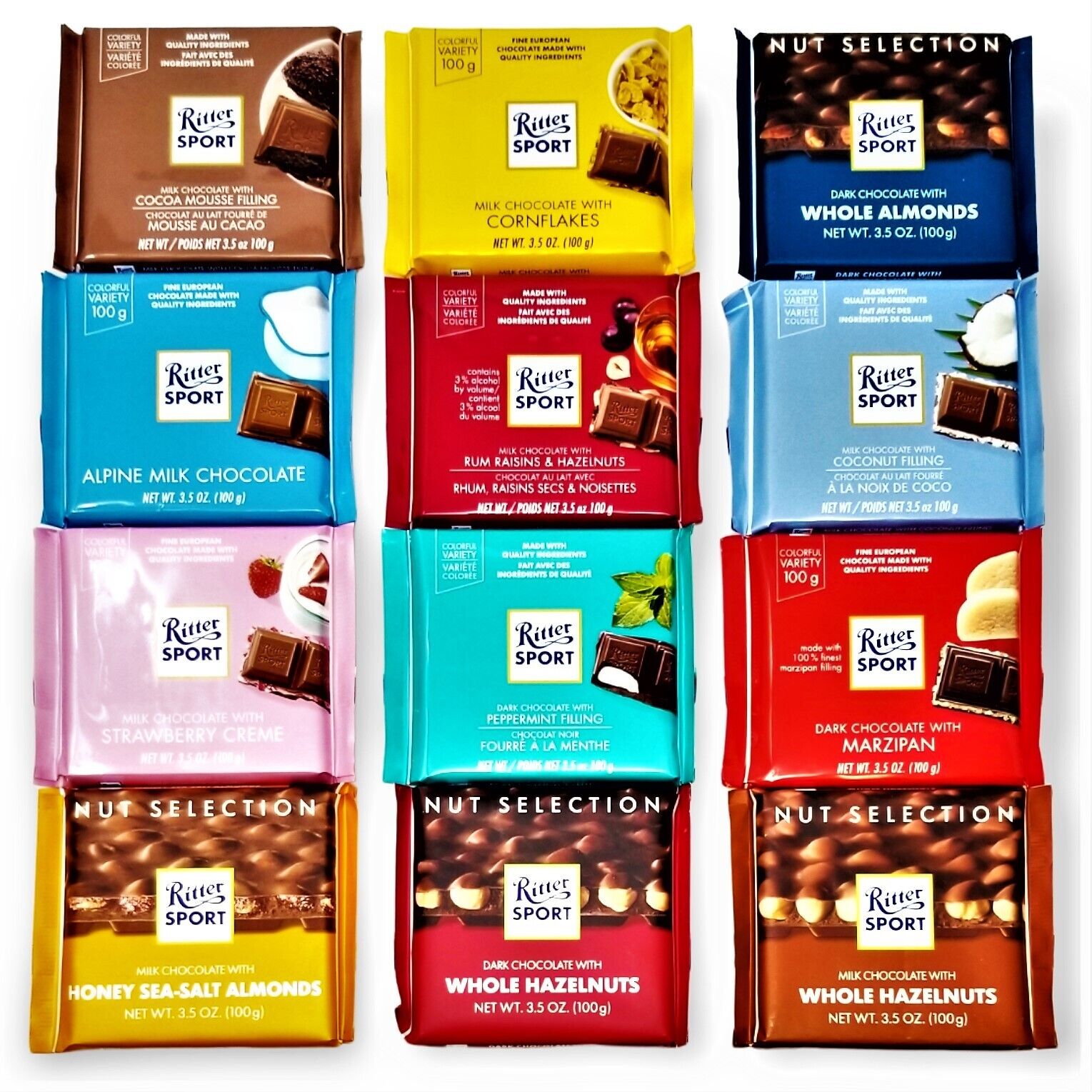 12-PACK - Ritter Sport Assorted Chocolates - Randomly Selected Variety, 100g Ea. Ritter Sport Does not apply