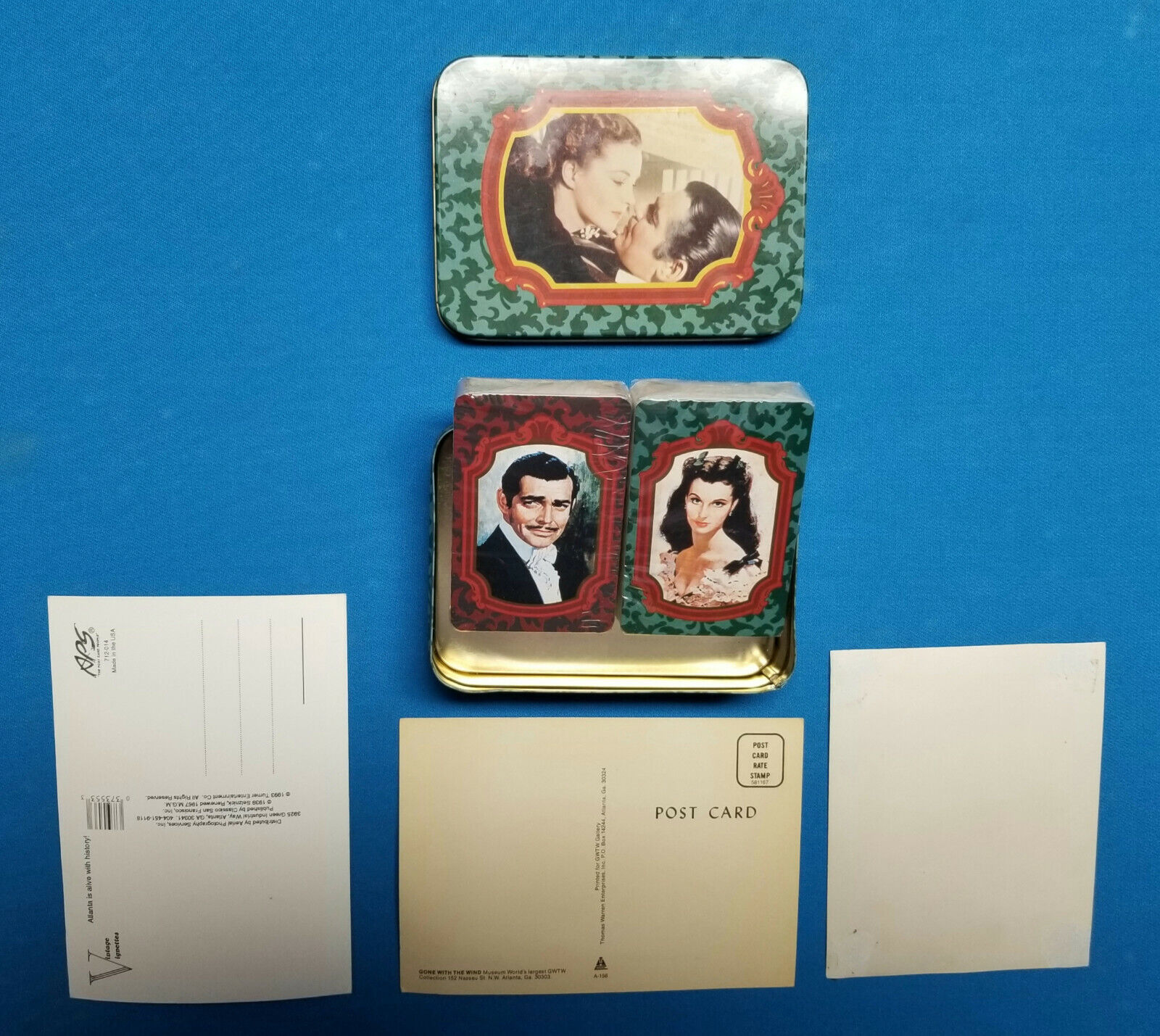 Clark Gable Gone With The Wind LOT Photo, Post Cards & Playing Cards in Tin LOOK Без бренда - фотография #2
