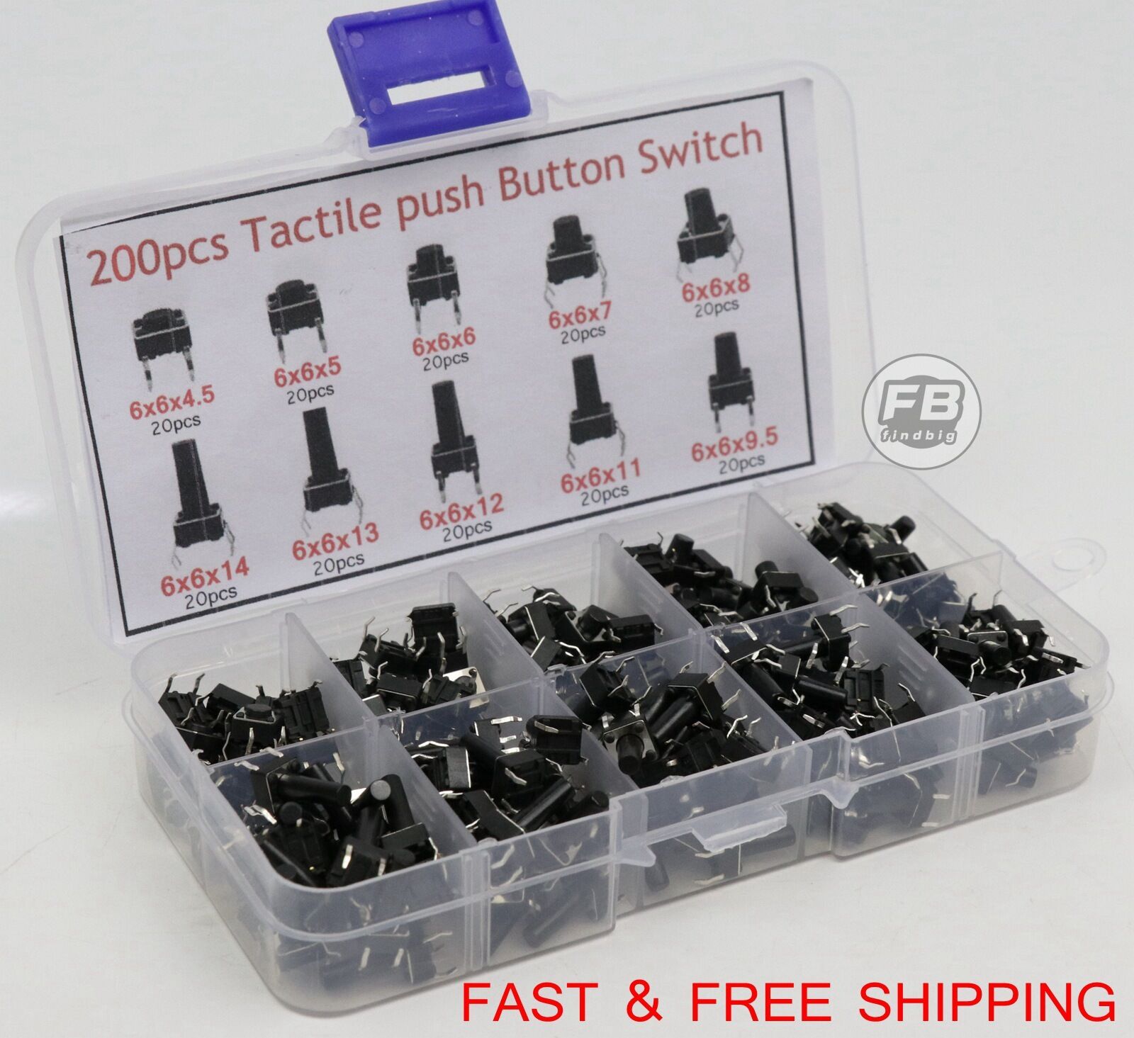 Tactile Micro Momentary Push Button Switch 10 Value Tact Assortment 200PCS findbig CP.QM.989-A + CP.QM.989-0