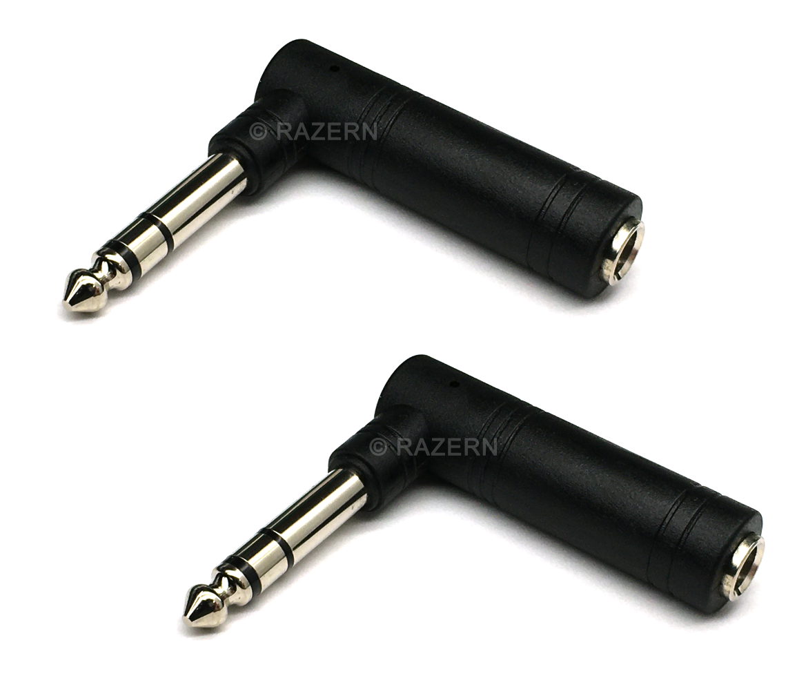 2-Pack Stereo 1/4" Plug Right Angle Elbow Audio Male Female Jack Cable Adapters Philmore 522