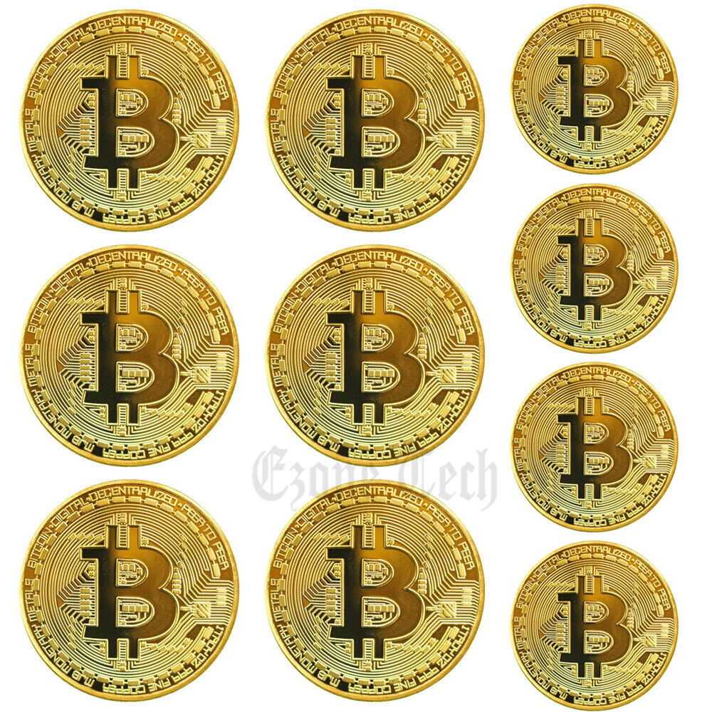 10Pcs Physical Bitcoin Commemorative Coin Gold Plated Collection Collectible Без бренда