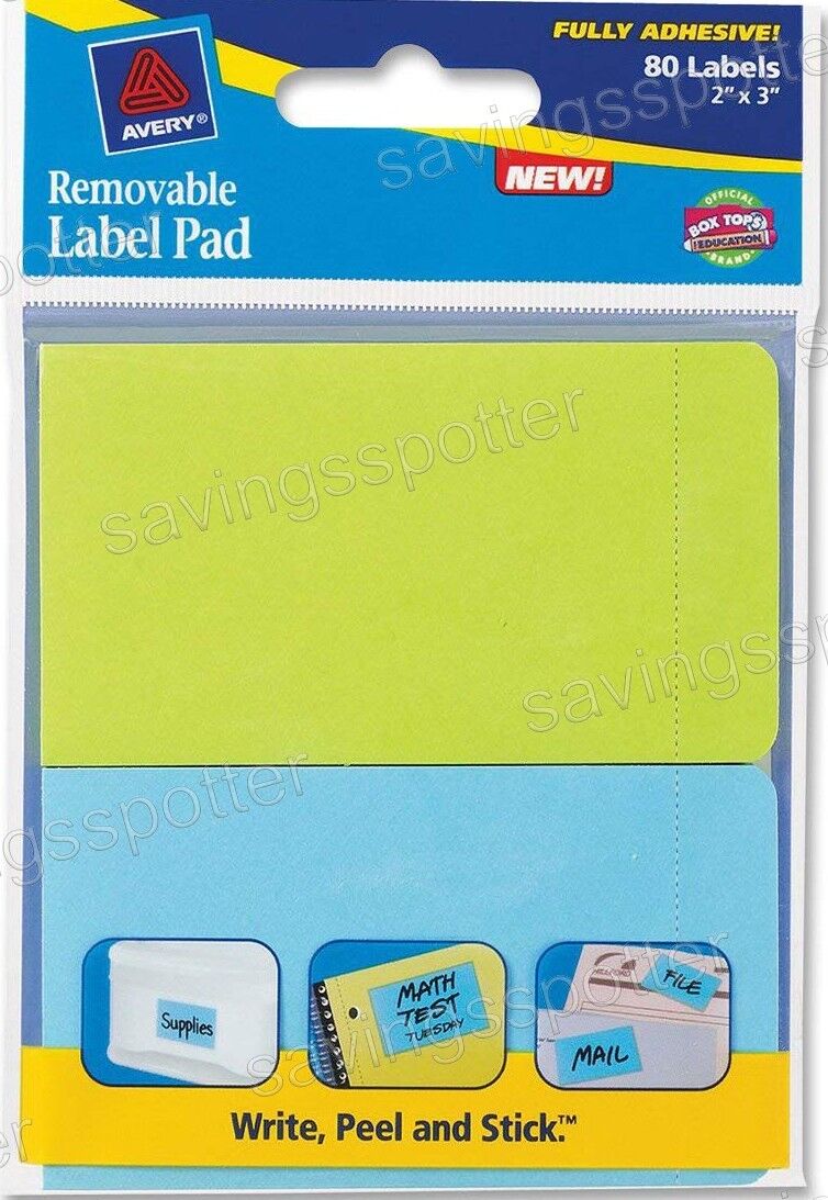 2 Packs Avery 22017 Removable Label Pad 2" x 3" Lime Green Blue 80/Pack Avery Dennison AVE22017, 22017 - фотография #2