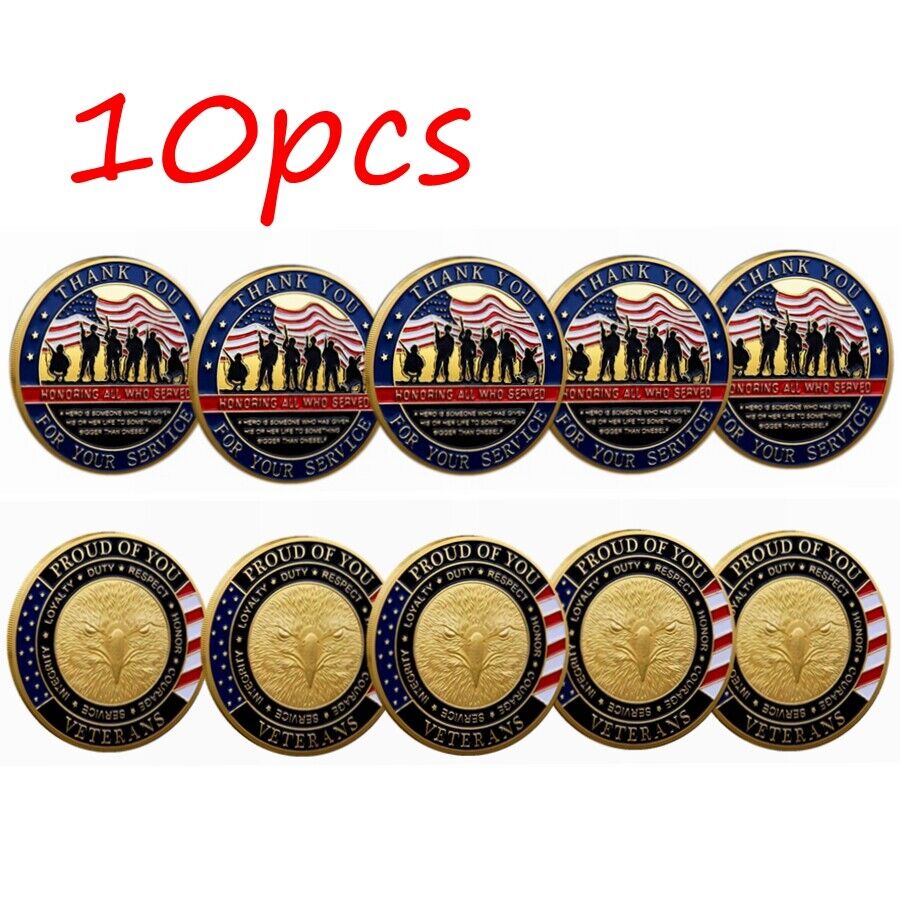 10pcs Thank You for Your Service Military Gratitude Challenge Coins Veteran Coin Без бренда