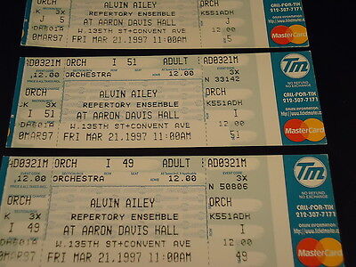 Lot of 3 Unused Tickets ALVIN AILEY DANCE ENSEMBLE 1997 City College NEW YORK VG Без бренда - фотография #3