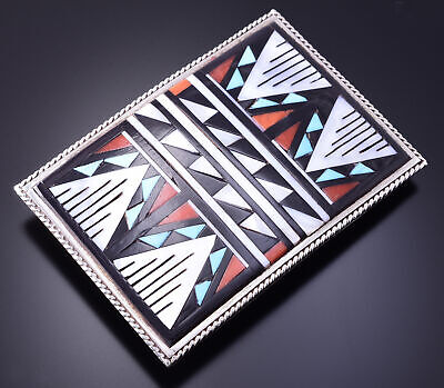 Silver & Turquoise Multistone Zuni Inlay Buckle by David Boone 4A31W Unbranded