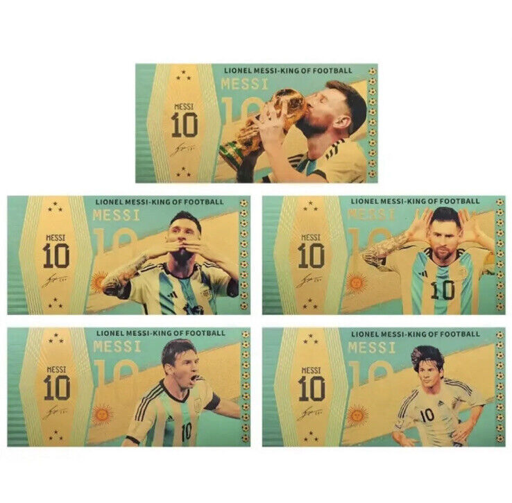 5 Pcs Qatar 2022 World-Cup Winner Lionel Messi Gold Banknote Cards For Fans Gift Unbranded