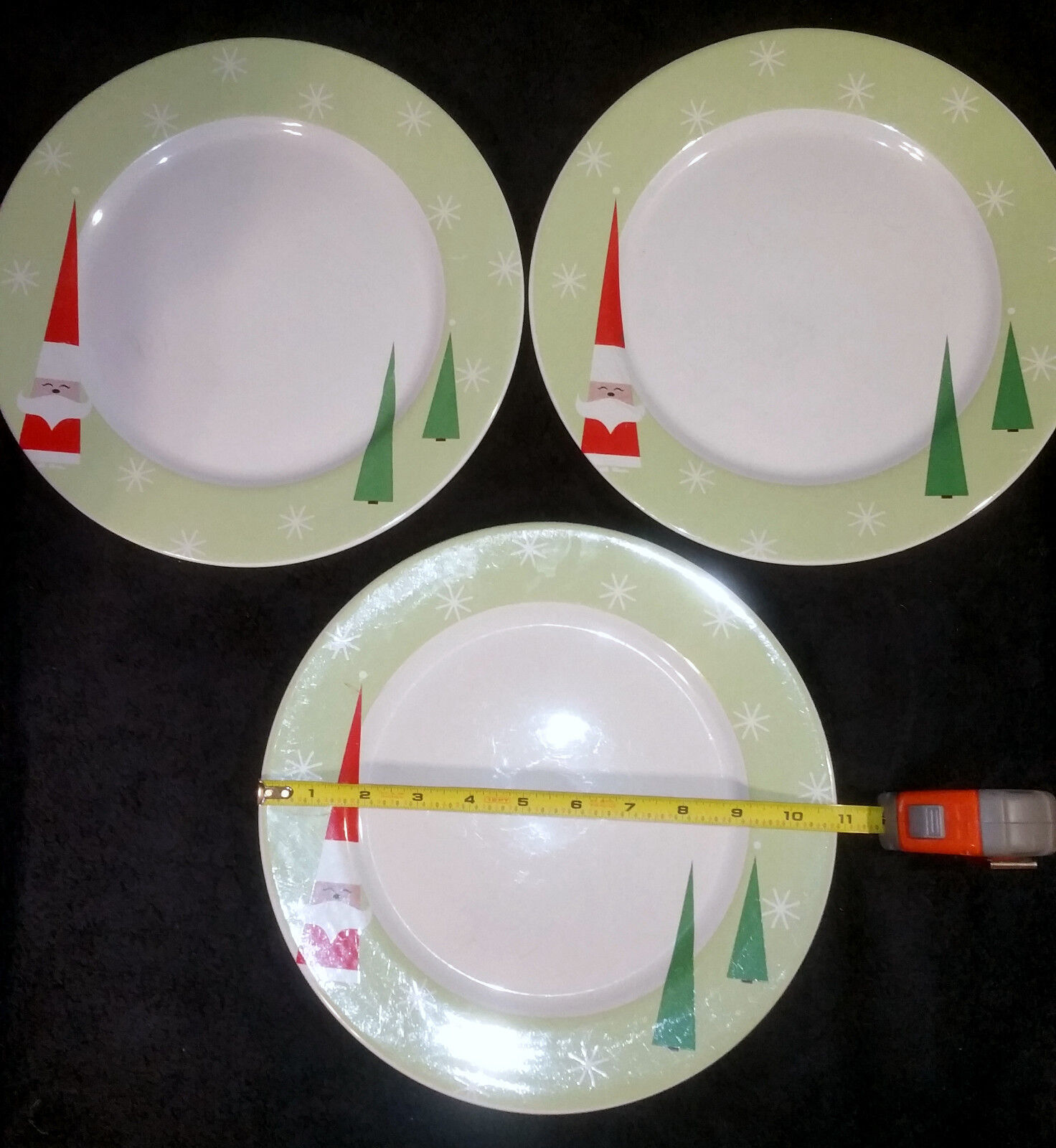 LOT of 3 Rosanna Santa Tree Light GreenDinner Plates Christmas Holiday  Rosanna