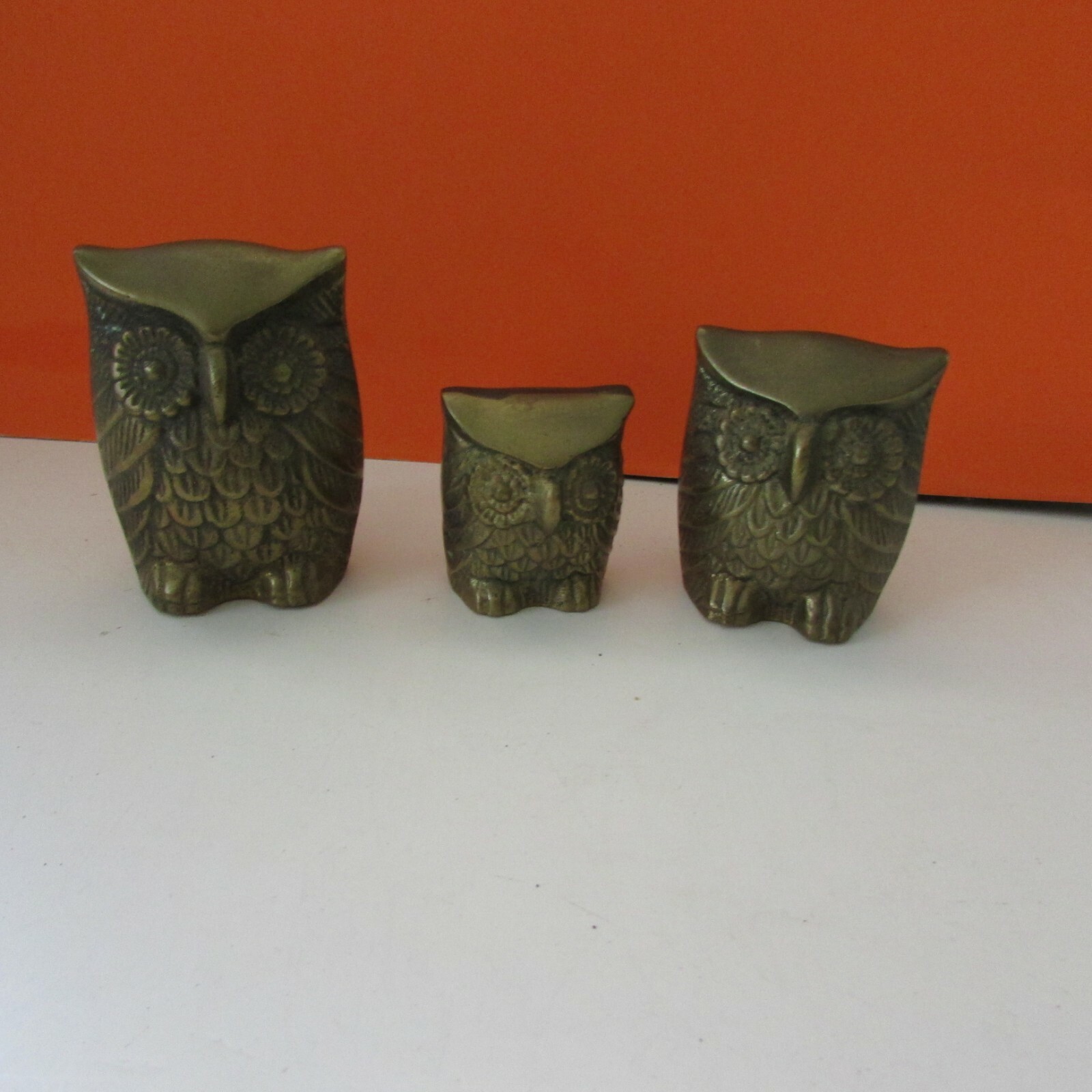 Set of 3 Vintage Leonard Silver Mfg Co Solid Brass Collection Owls Paperweights Без бренда
