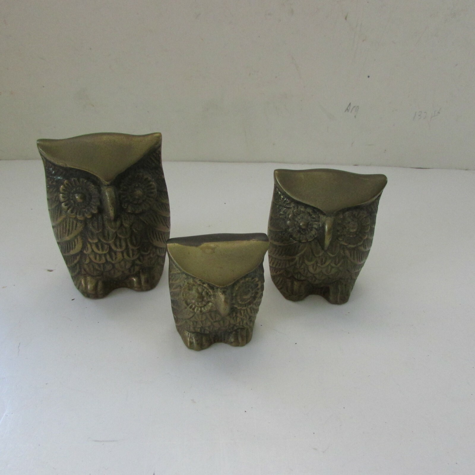 Set of 3 Vintage Leonard Silver Mfg Co Solid Brass Collection Owls Paperweights Без бренда - фотография #6