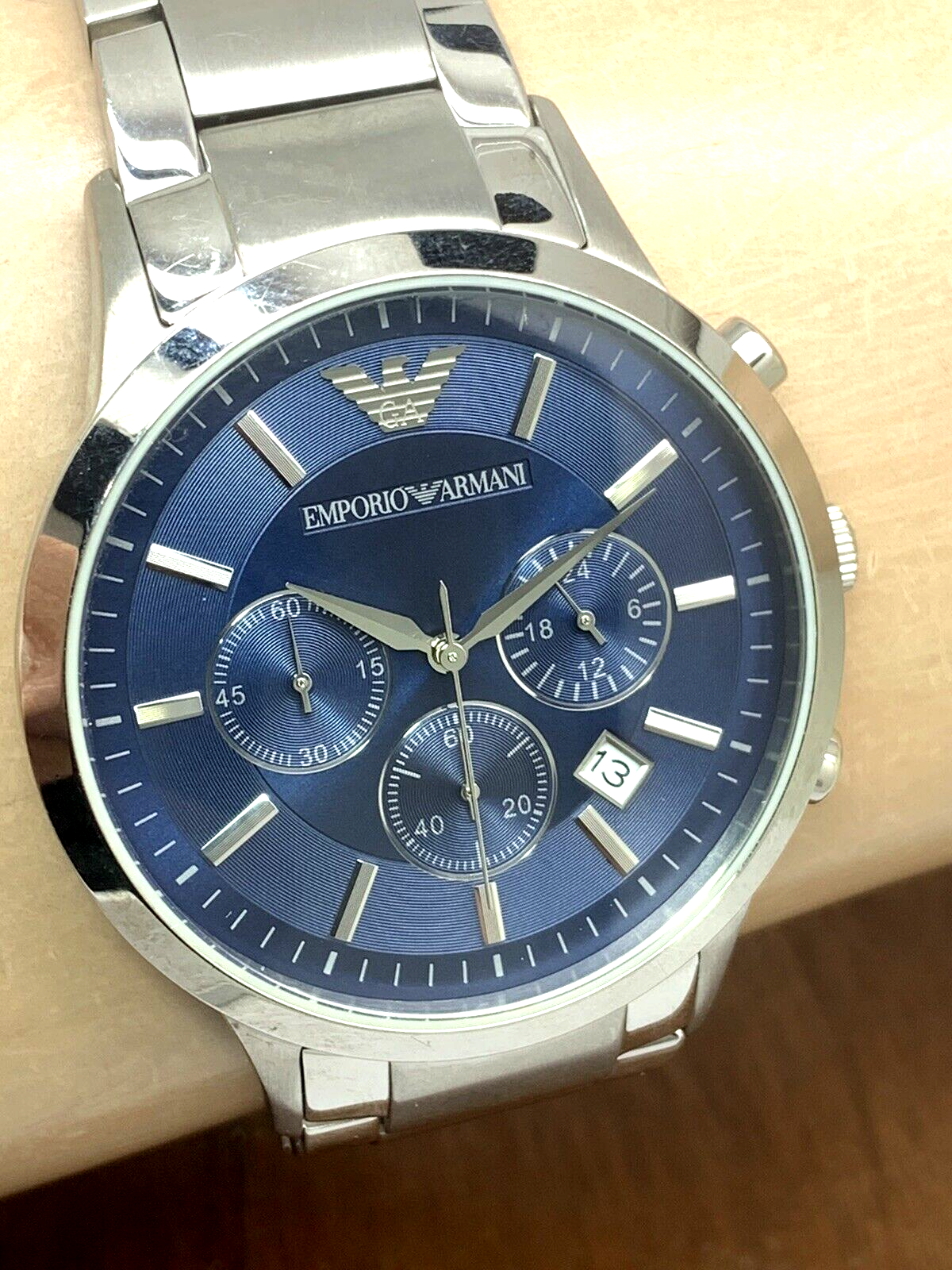 Emporio Armani Men's Watch AR2448 Quartz Chronograph Blue Dial Stainless Steel Emporio Armani AR2448 - фотография #9