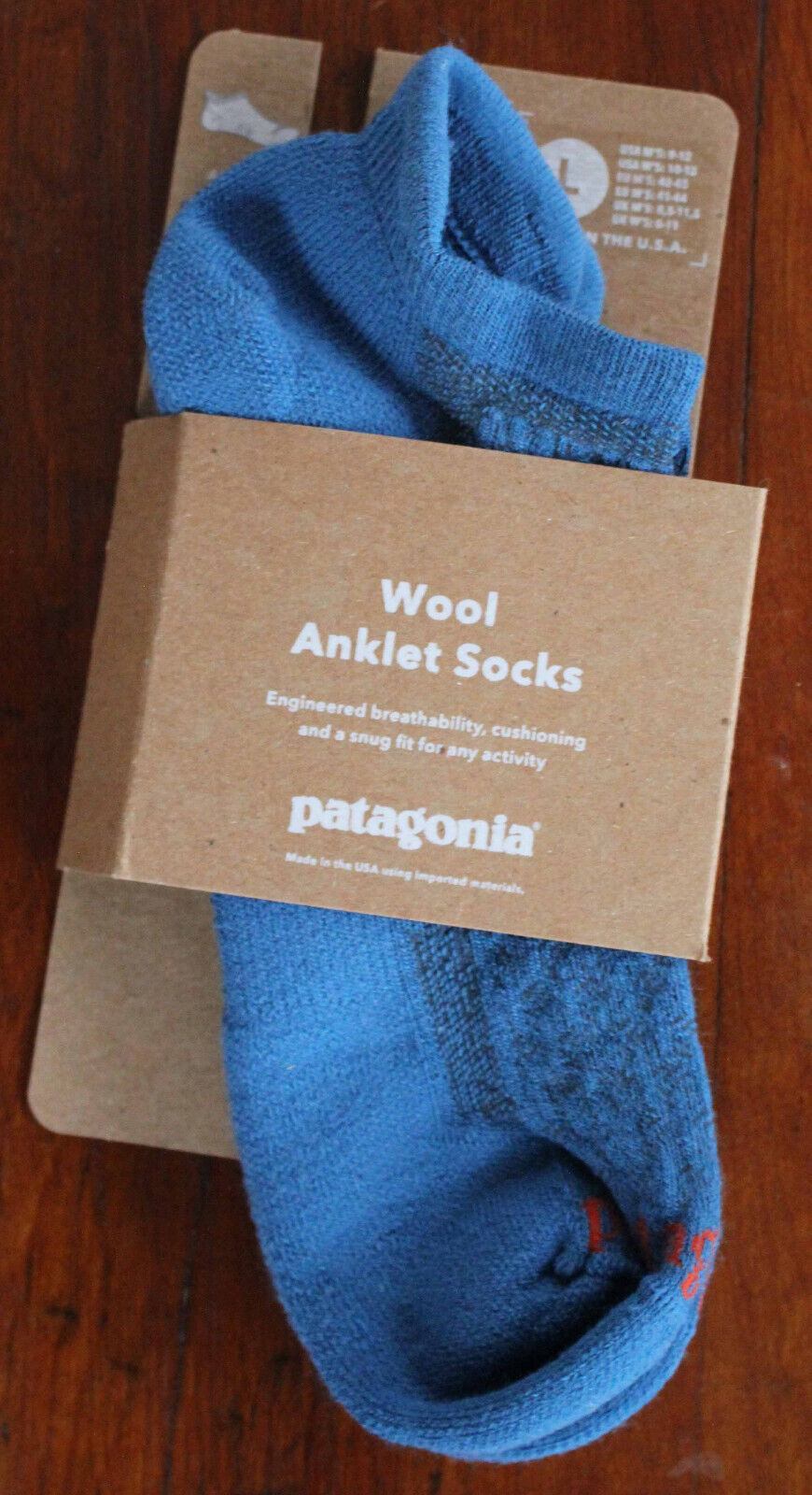 Patagonia Lightweight Merino Wool Anklet Socks Blue Large Patagonia