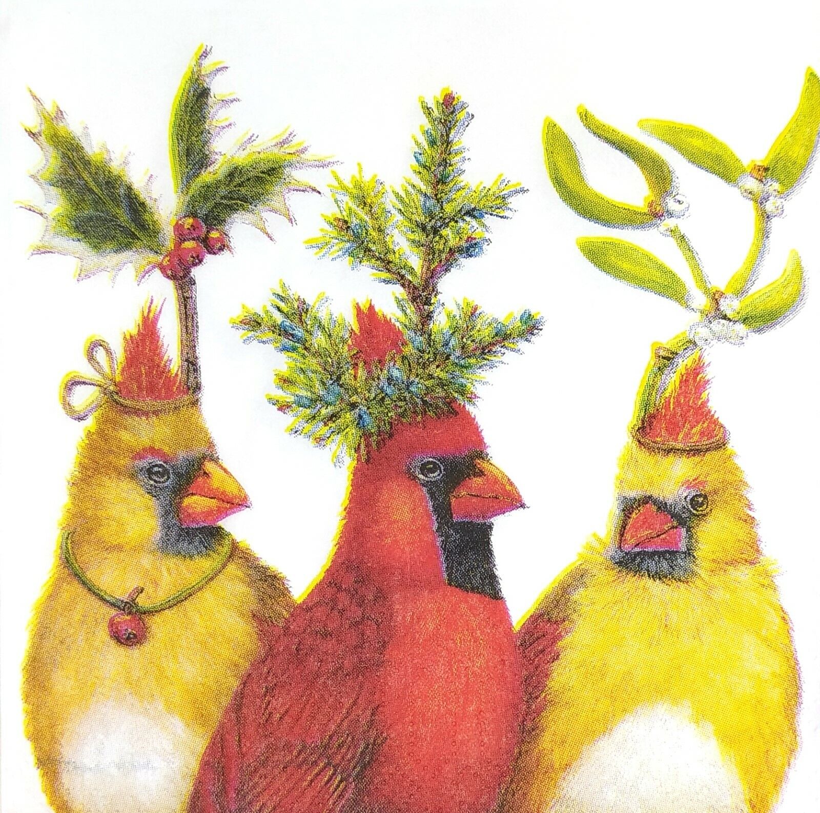 S202# 3x Single SMALL Paper Napkins Decoupage Christmas Cardinal Bird Flower Cap PPD 3252933