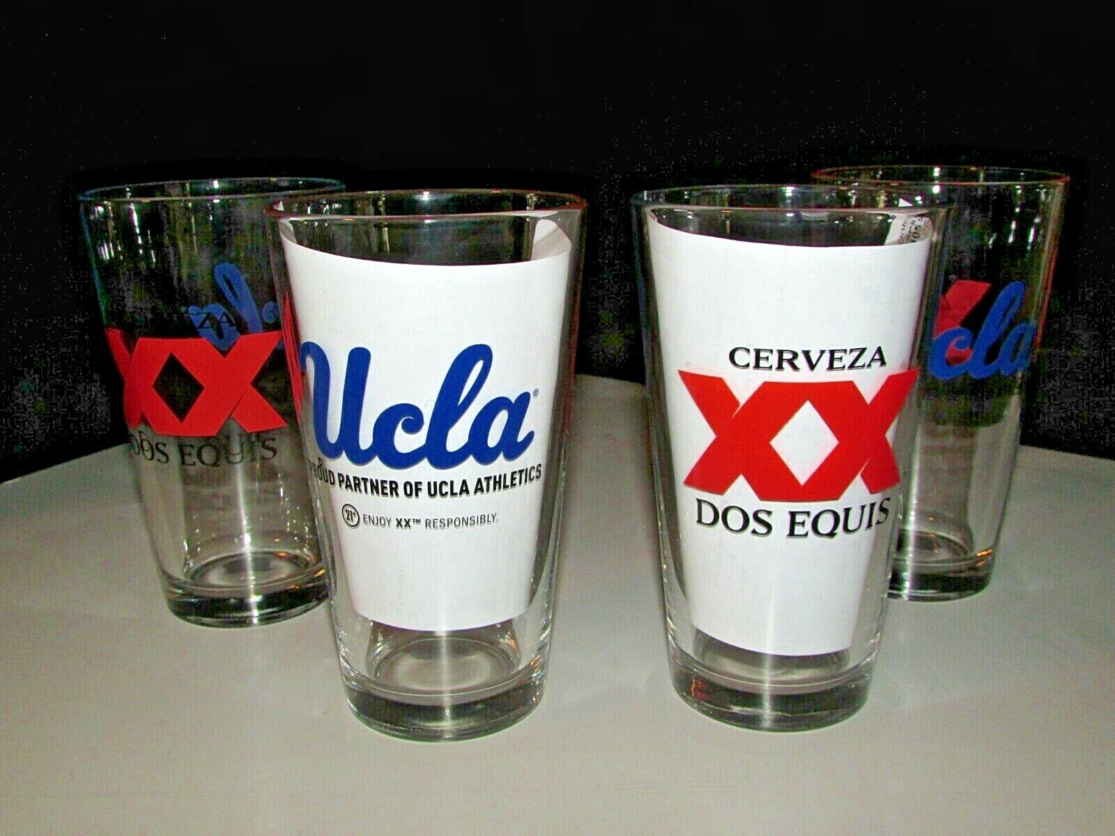 (4) NEW Dos Equis XX UCLA Bruins College Beer Pint Glass Man Cave Bar lot No Tap Без бренда