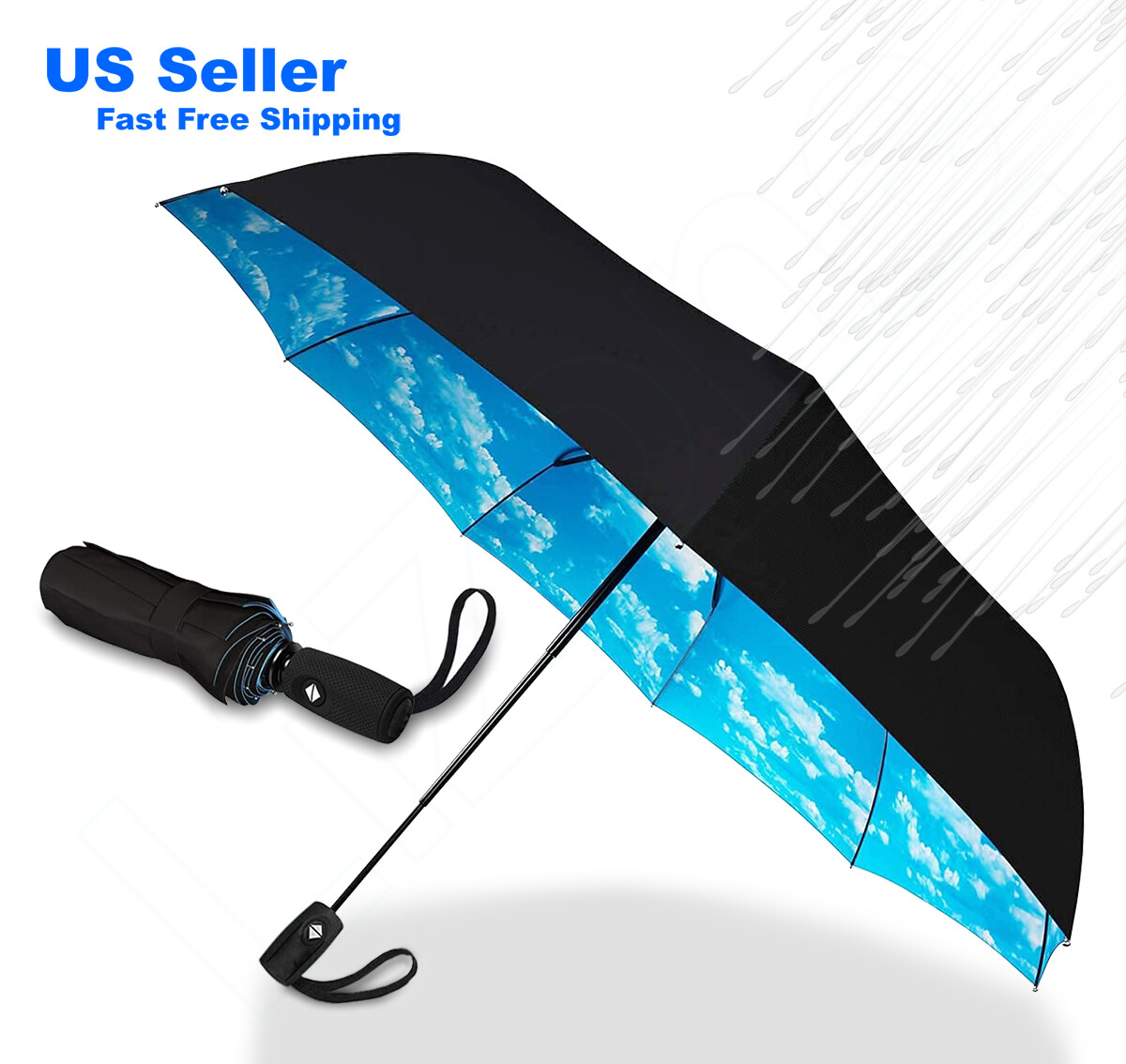 Automatic Black Umbrella Anti-UV Sun/Rain Windproof 3 Folding Compact Umbrella Lizone