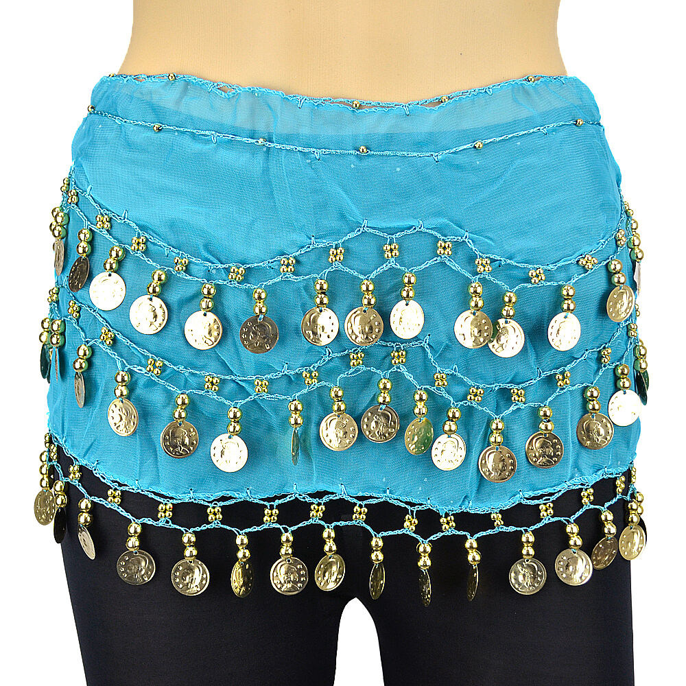 6 PCs Belly Dance Skirt Scarf Hip Wrap Belt Wholesale Low Price Chiffon Coins White Deer - фотография #8