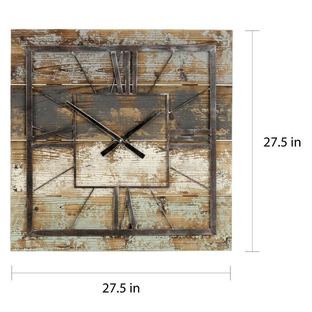 Oversized Wall Clock Modern Farmhouse Rustic Square Country Shabby Chic Deco Unbranded 22801515 - фотография #17
