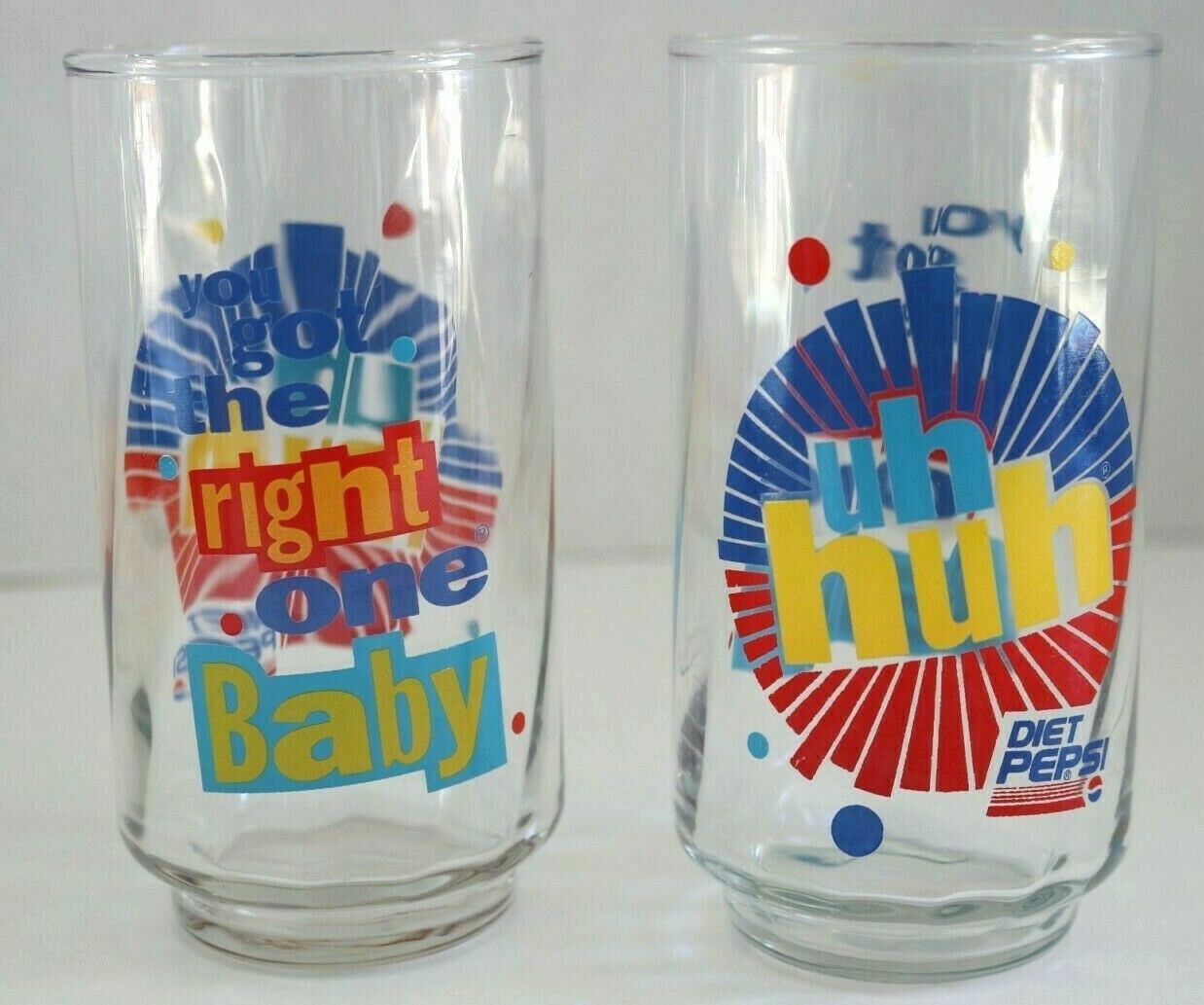 Set 2 Vintage UH HUH You Got the Right One Baby Diet Pepsi Glasses Ray Charles Pepsi - фотография #3