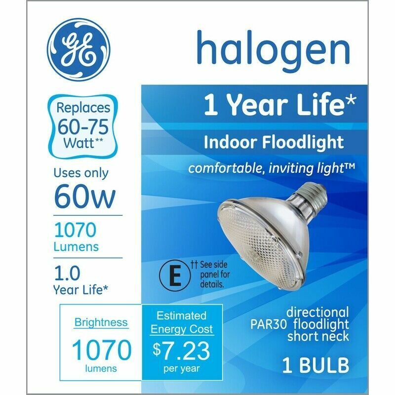 2 NEW GE 22883 60 Watt PAR30 Flood Light Bulb Halogen 1070 Lumens White GE 22883
