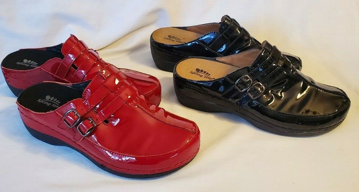 Spring Step Size 39 Mules HAPPY Patent Leather Black Red (2 pair) Spring Step Happy