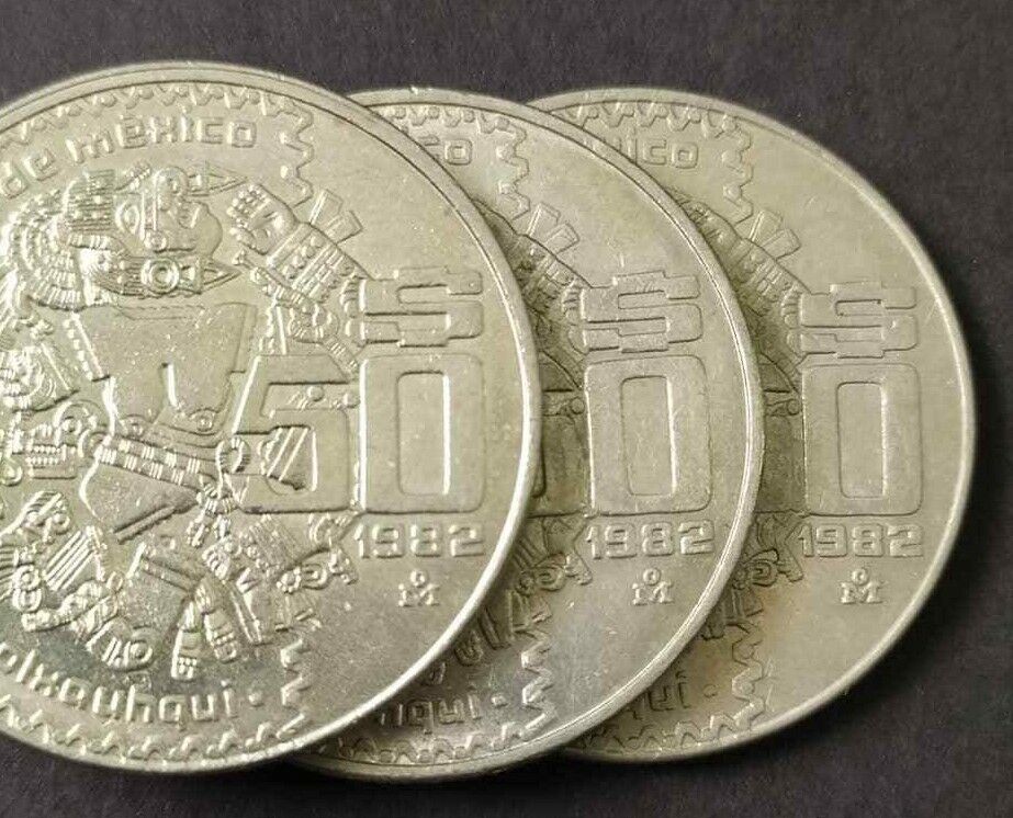 Mexico 1982  Coins $50 pesos COYOLXAUHQUI (VARIANTE Y ERROR) QTY:3 Без бренда