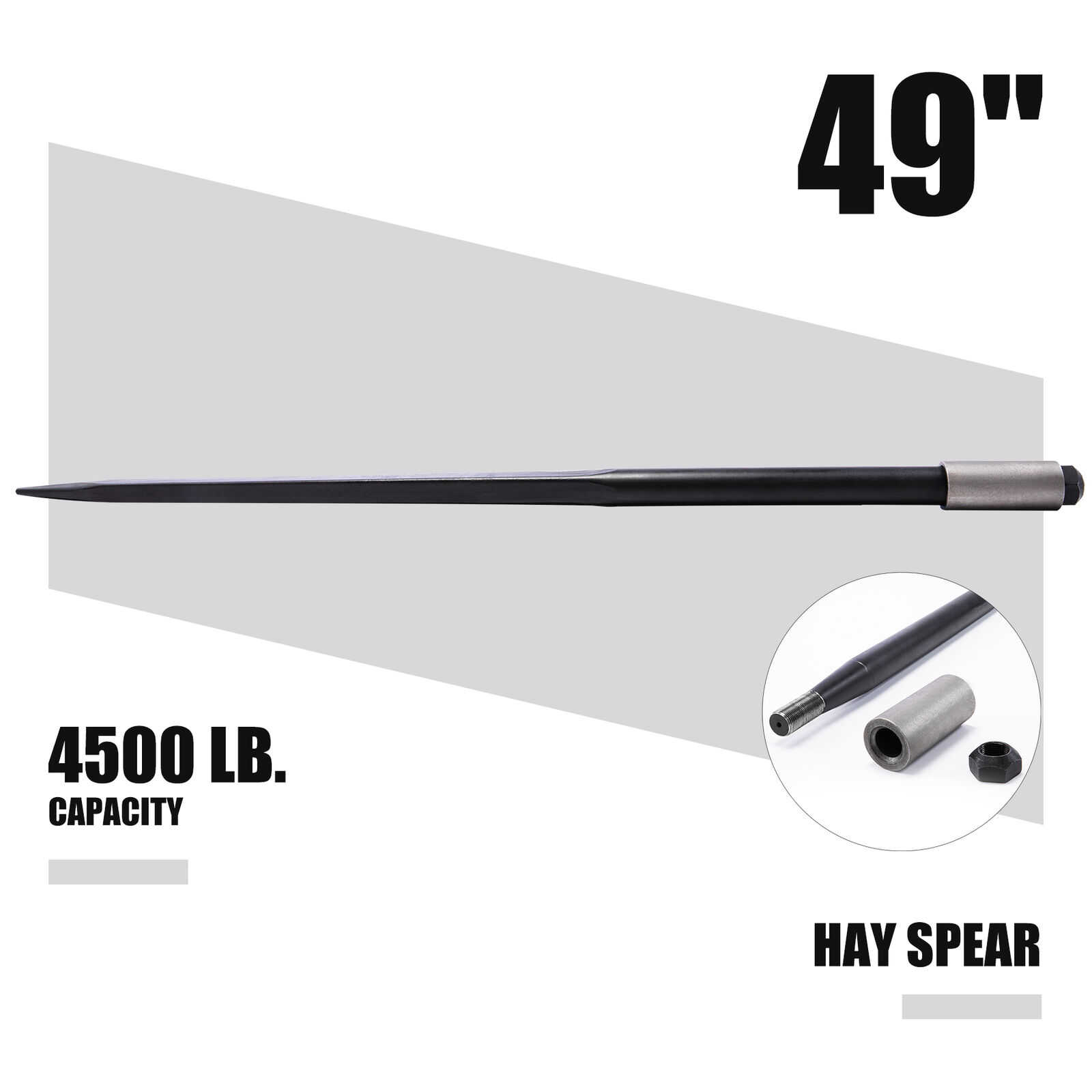 Heavy Duty 49in Hay Spike Bale Spear 4500lb Capacity Quick Attach Long-lasting Preenex Does not apply