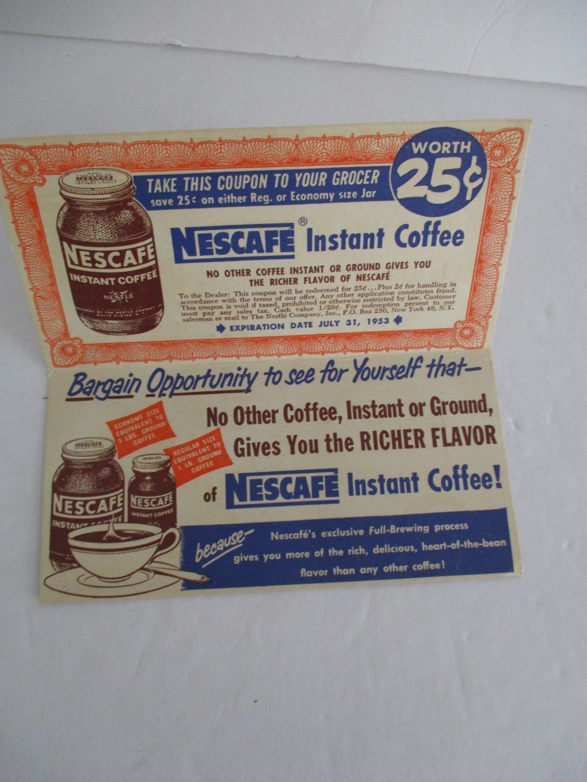 Vintage 1953 NESCAFE INSTANT COFFEE Folded Mailer Coupon Nescafe - фотография #2