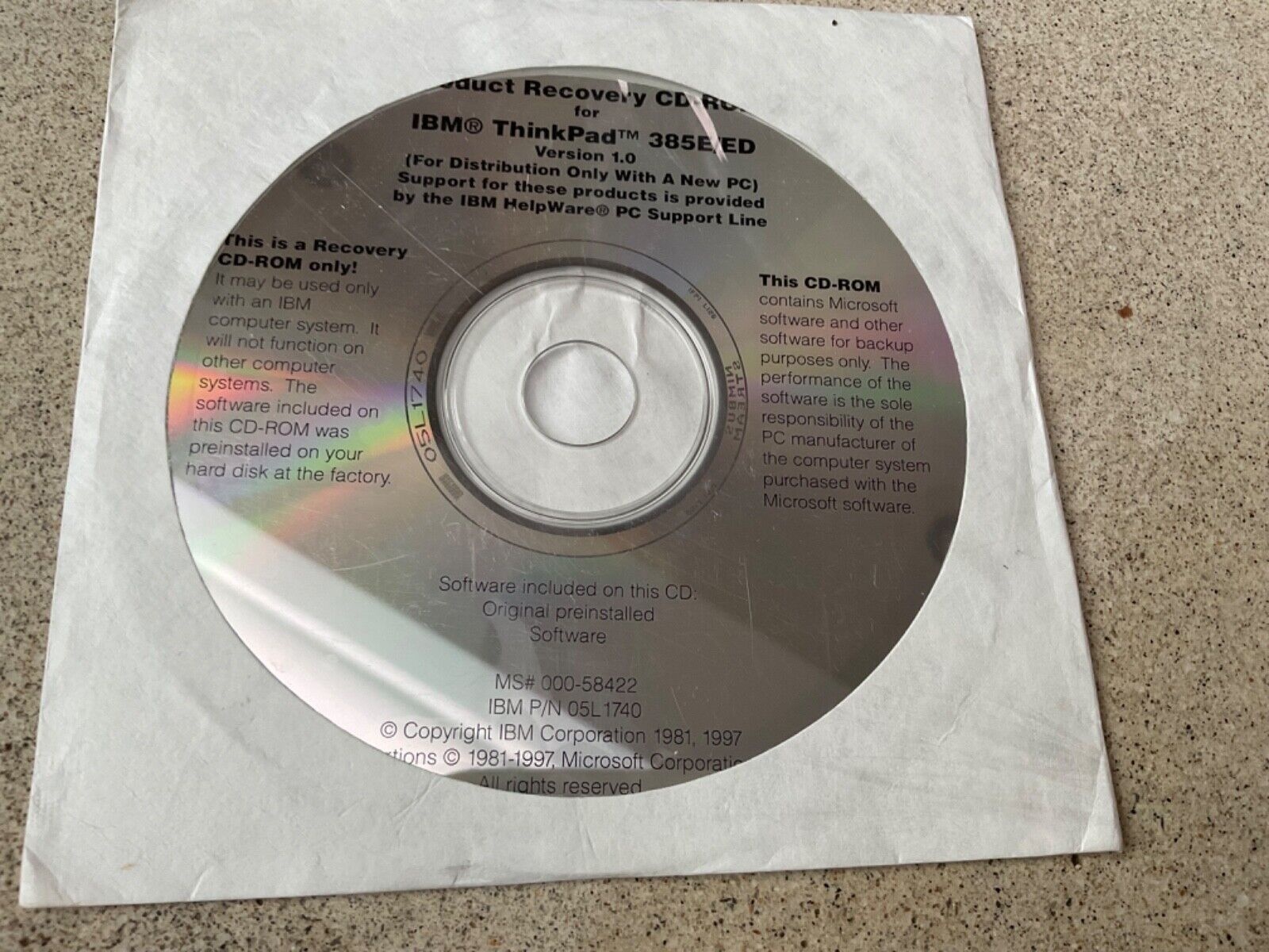 Recovery CD-ROM for IMB ThinkPad 385E/ED IBM ThinkPad 385E - фотография #2