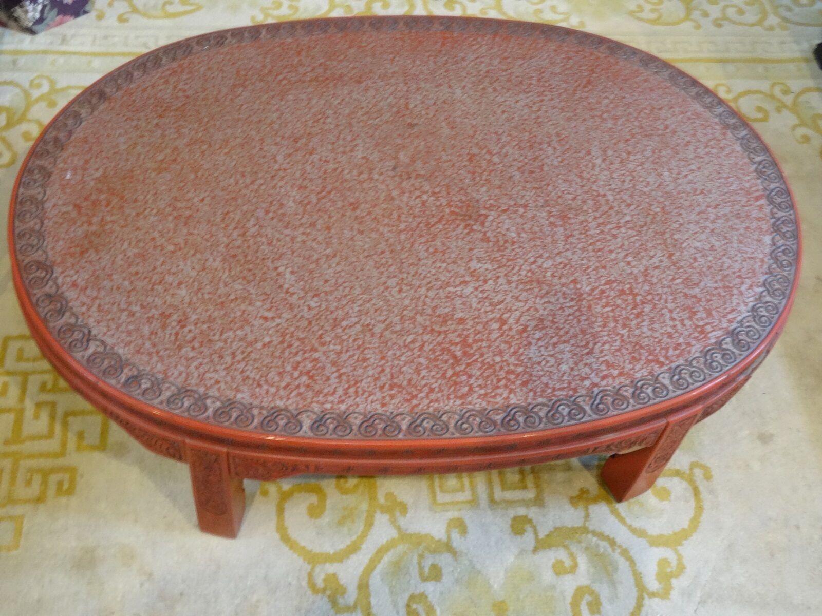 ANTIQUE LATE 19 c. CHINESE LACQUER INTRICATE CARVED CINNABAR COFFEE TABLE Без бренда - фотография #2