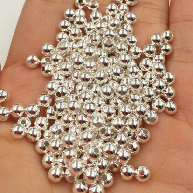 100X Genuine 925 Sterling Silver Round Ball Beads DIY Jewelry Making Findings US Yanqueens Does not apply - фотография #10