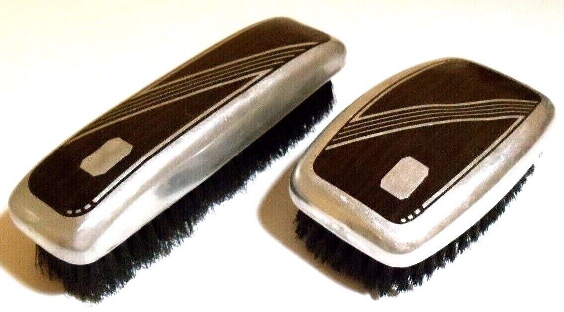Set-of-2 1930's Vintage HAIR and CLOTHES Brushes ART-DECO Silver w/Inlaid Detail Без бренда - фотография #3