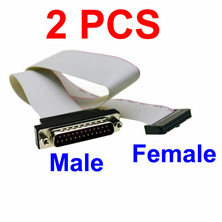 (Lot of 2) DB25 Male to IDC Female Cable Motherboard Header Parallel Port LPT Cable DB25M-IDC26F-18