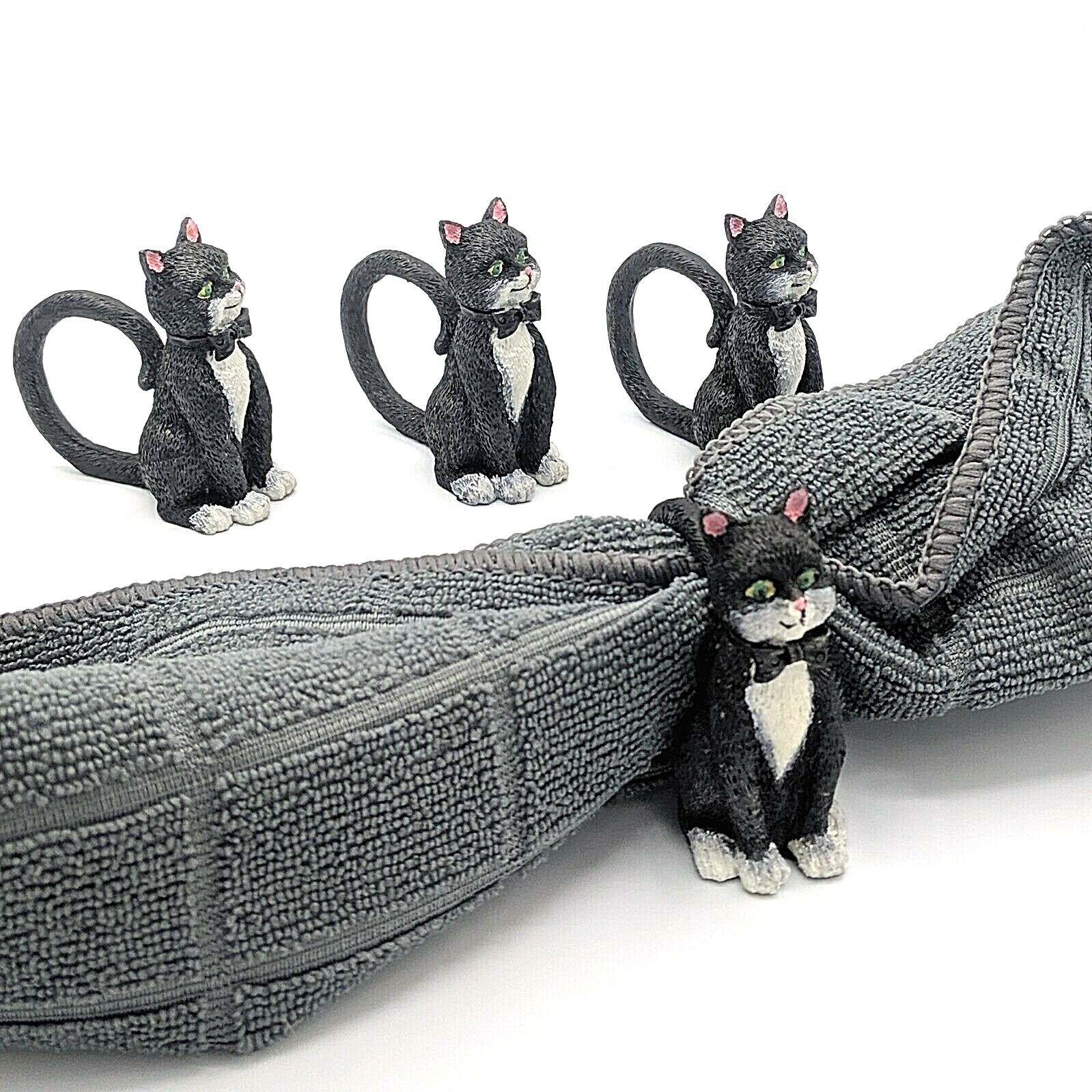 Cat Napkin Rings Set of 4 Resin Black & White Tuxedo Kitty Kitten  Без бренда