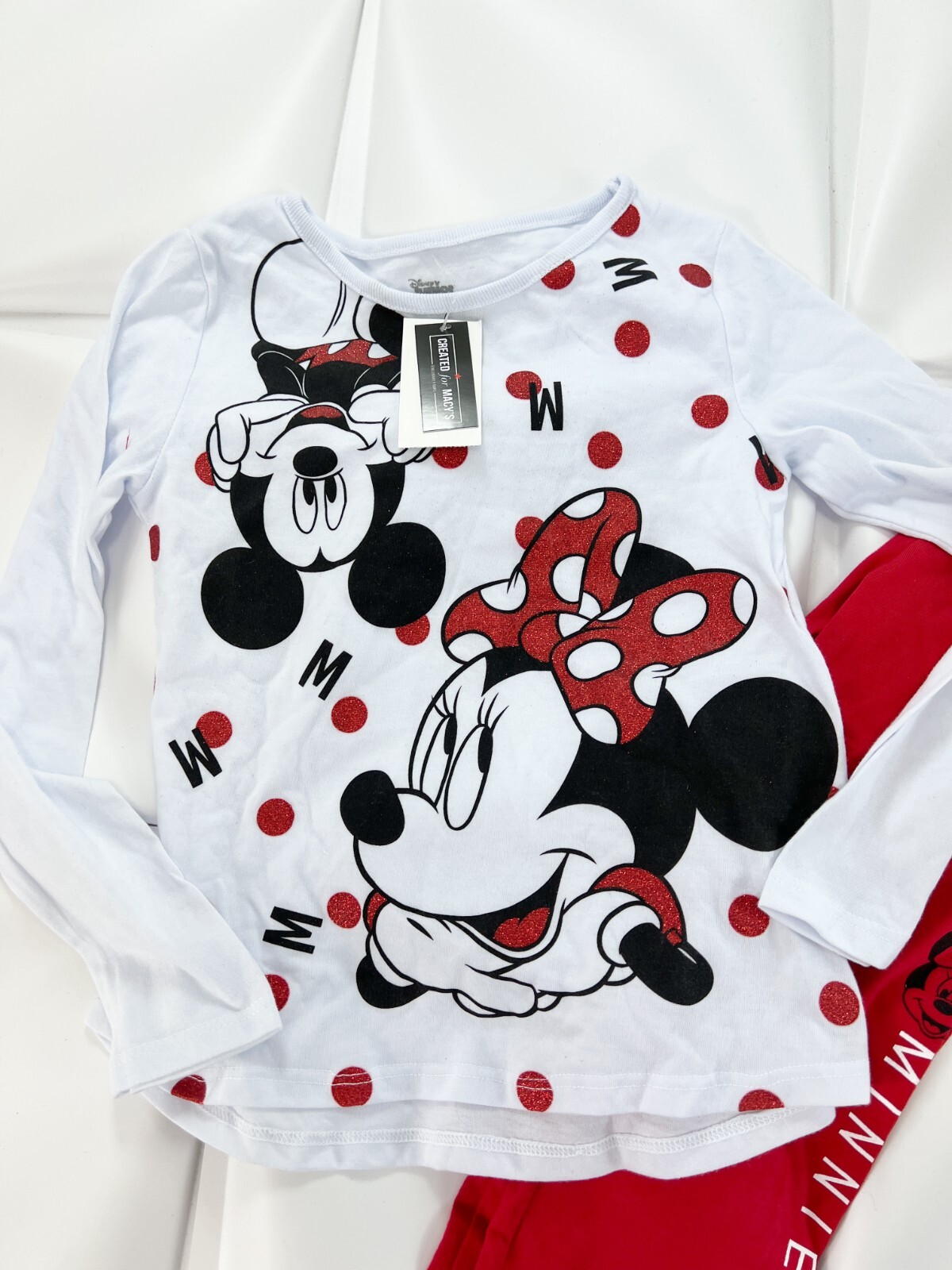 NWT Disney Jr Minnie Mouse Girl Sz 6X Mickey Glitter Bow Dot Top Legging 2pc Set Disney Does Not Apply - фотография #3