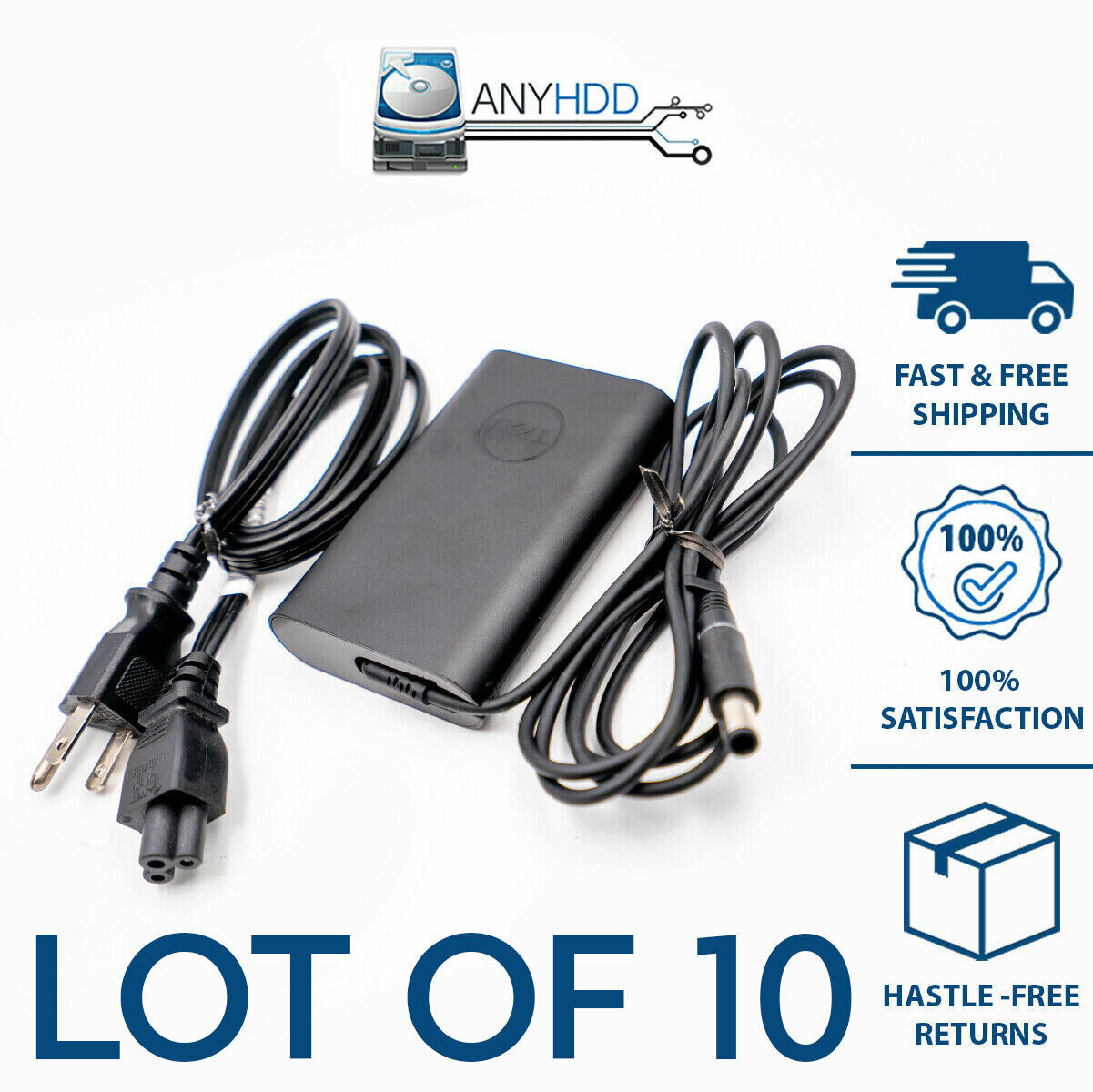 10x Genuine OEM Dell Laptop Charger AC Power Adapter Cord Inspiron 65W 19.5V Dell 492-BBOM, 332-1831, 06TFFF, 0JNKWD, 0G4X7T, 03F1CN