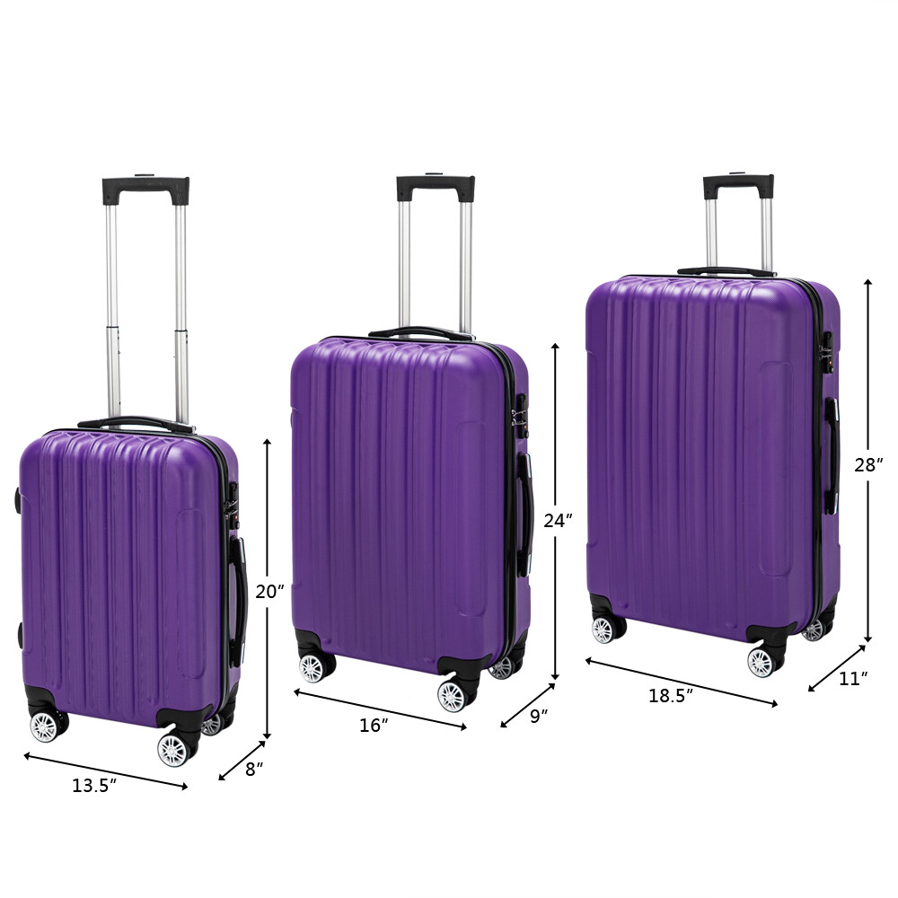 20"/24"/28" 3 pcs Luggage Travel Set Bag ABS Trolley Hard Shell Trip Suitcase US Unbranded - фотография #5