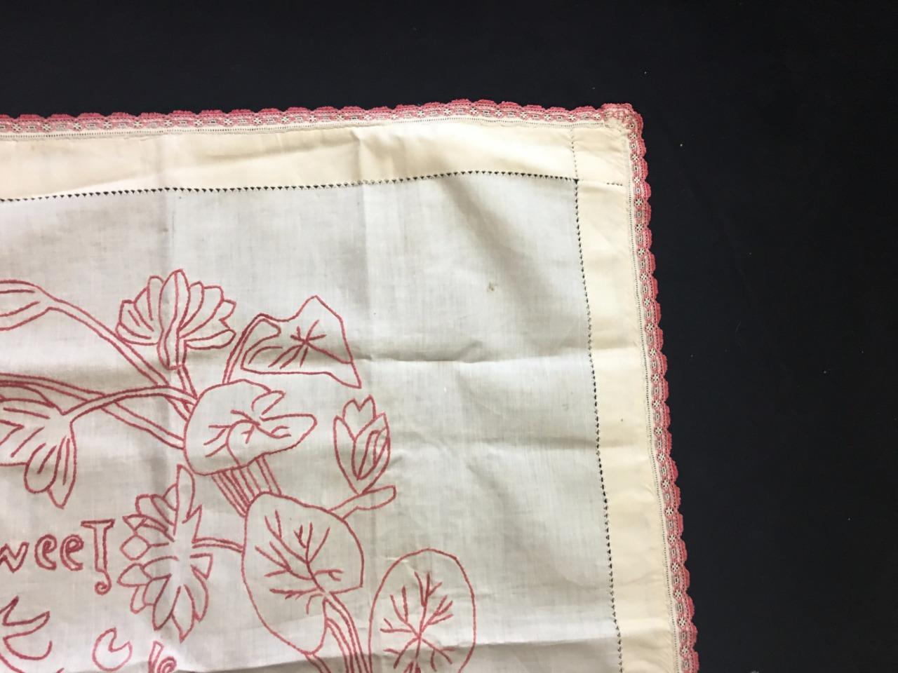 Antique Redwork Embroidery Linen Pillow Layover Victorian Set 2 Sweet Lilies Handmade - фотография #11