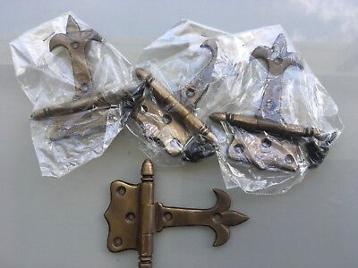 4 small aged solid Brass DOOR small hinges vintage age antique style heavy 3" B Без бренда - фотография #4