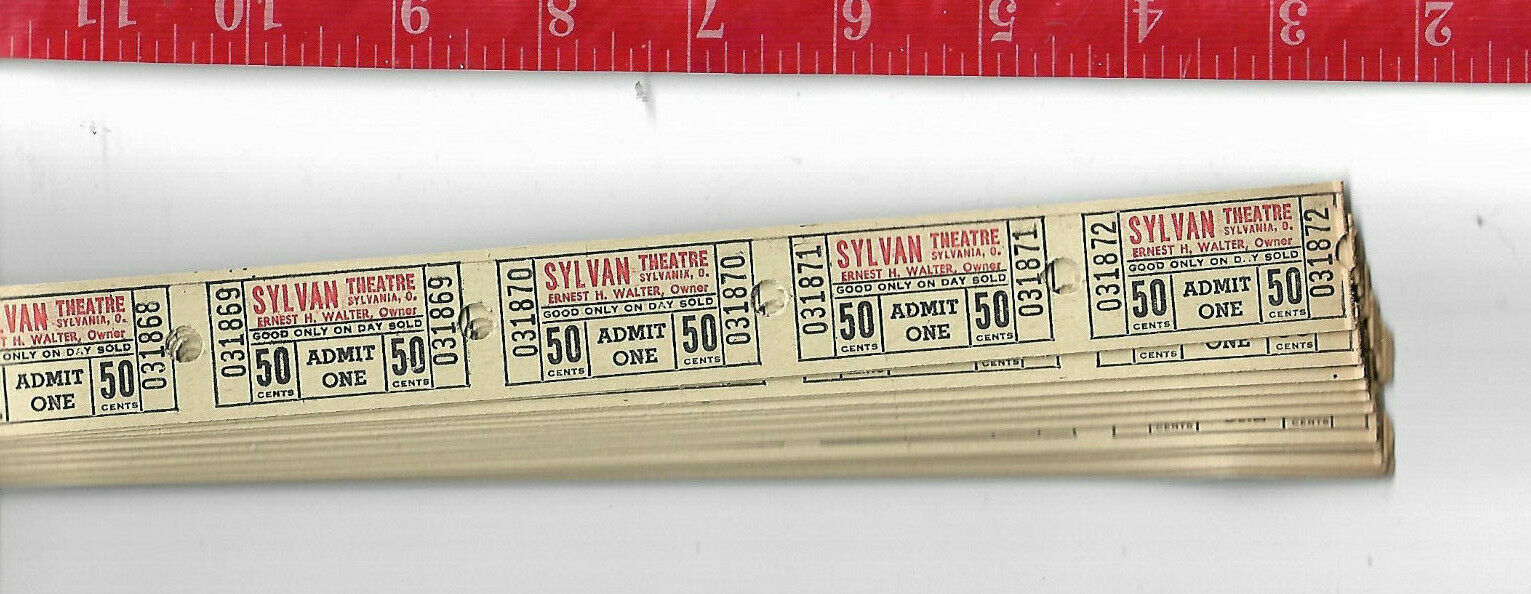 Vintage Lot 100 tickets from the Sylvan Theare Sylvania Ohio 50c admit one     Без бренда