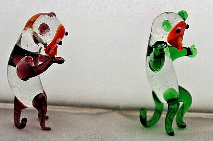 2 x Vintage, ( 1970's) Hand Made,  Art Glass Miniature Monkeys Unbranded - фотография #3