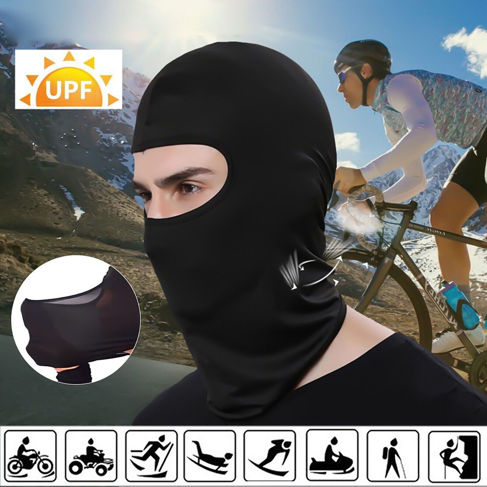6 Pack Black UV Protection Motorcycle Cycling Ski Balaclava Hood Full Face Mask  Unbranded - фотография #2