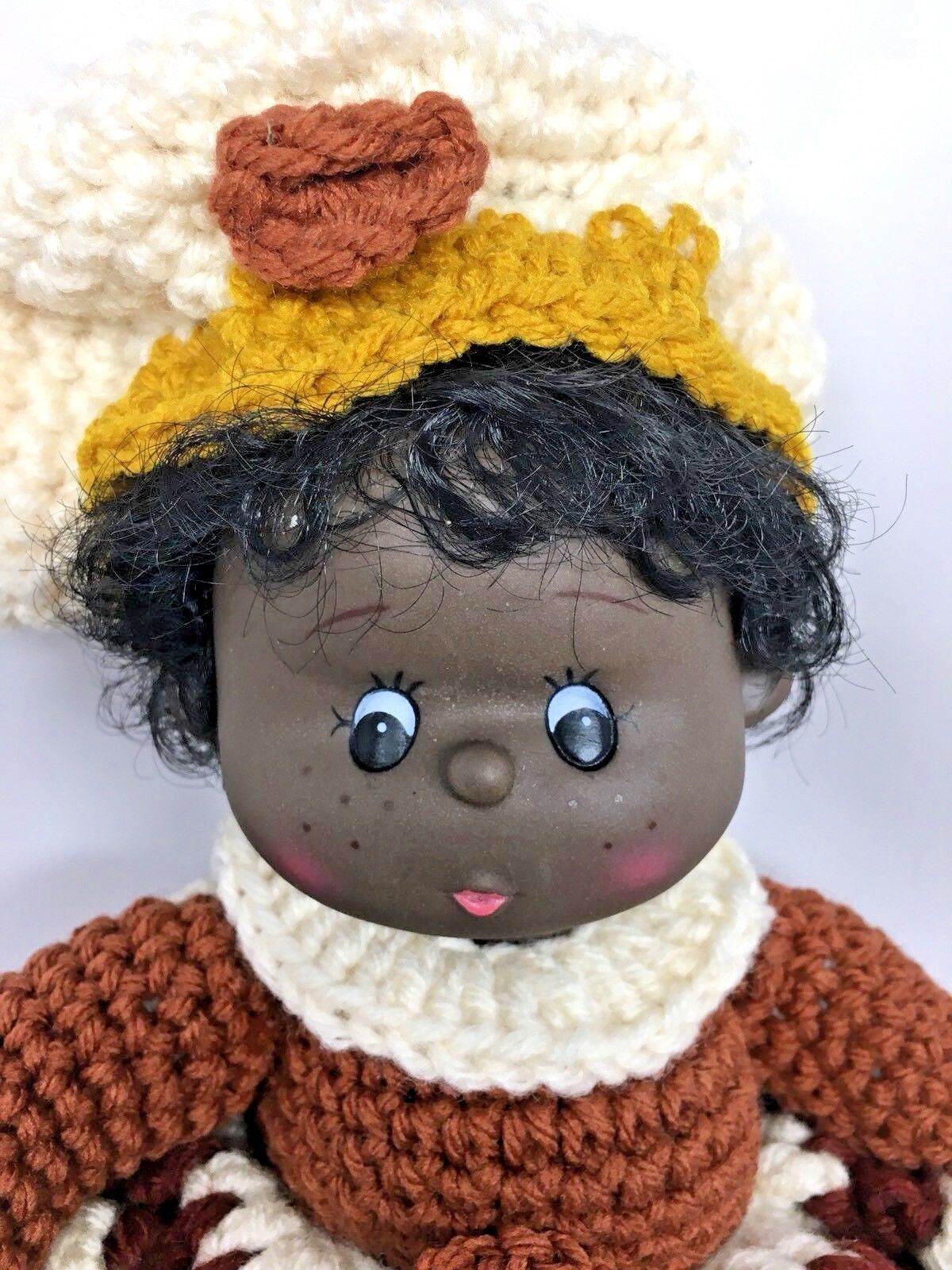 Vtg Handmade Crocheted Rubber Face African American Dolls (x2) Watermelon Ginger Без бренда - фотография #8