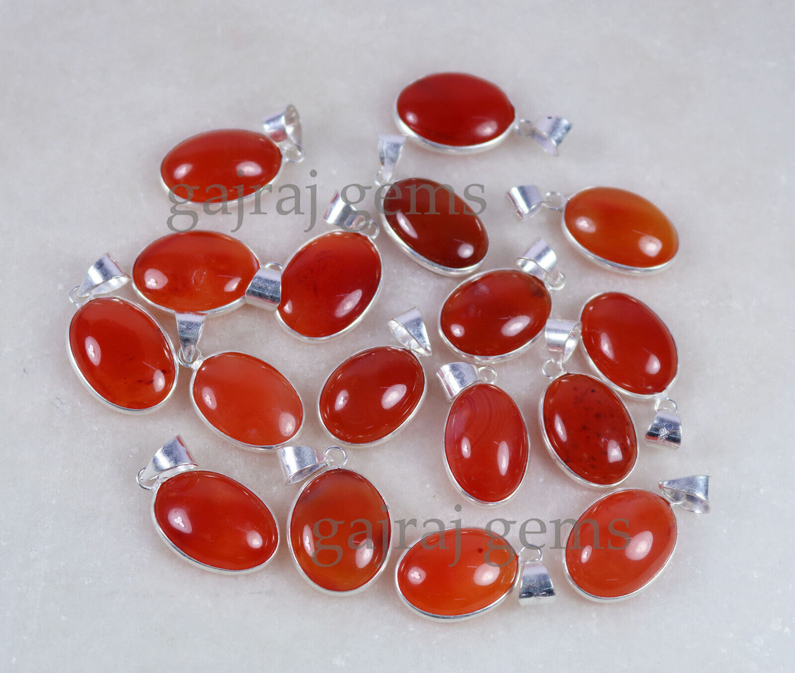 10 Pieces Natural Red Carneline Gemstone 925 Sterling Silver Bezel Pendant Lot. Unbranded - фотография #5