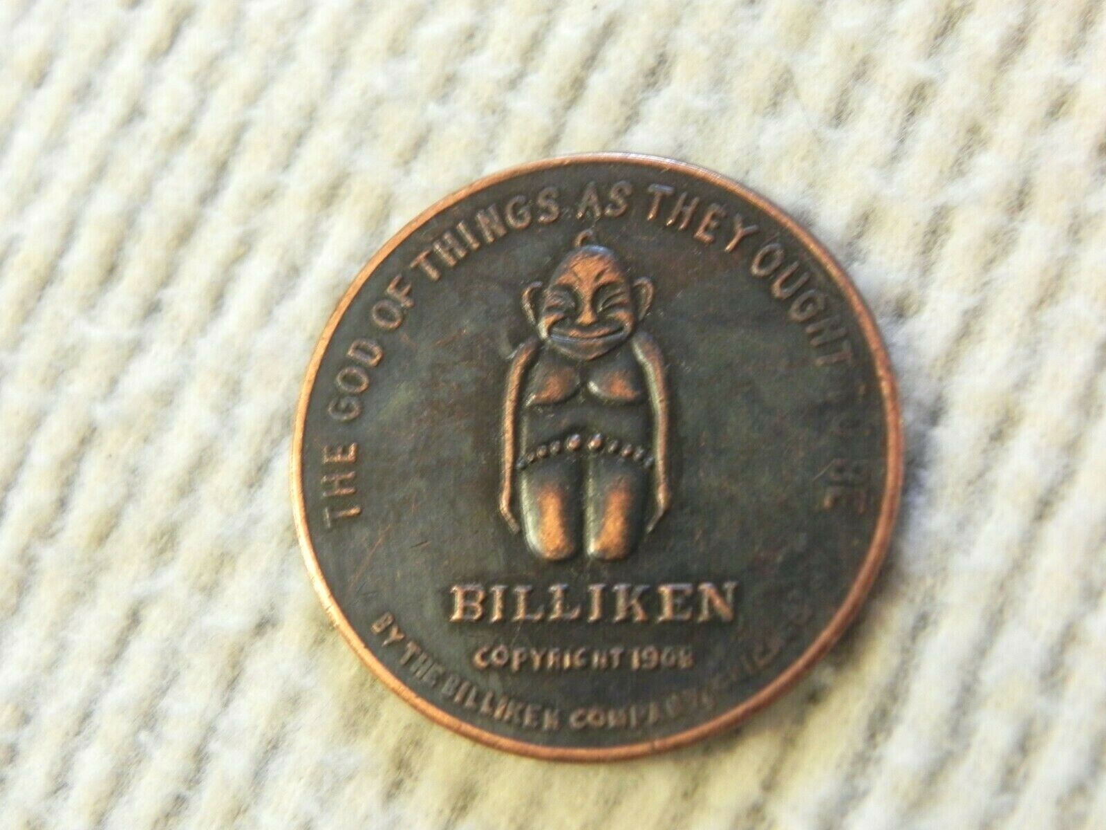 BILLIKEN Lucky Coin Token Pocket Piece Good Luck 1908 Chicago Unknown Vintage  Без бренда - фотография #7